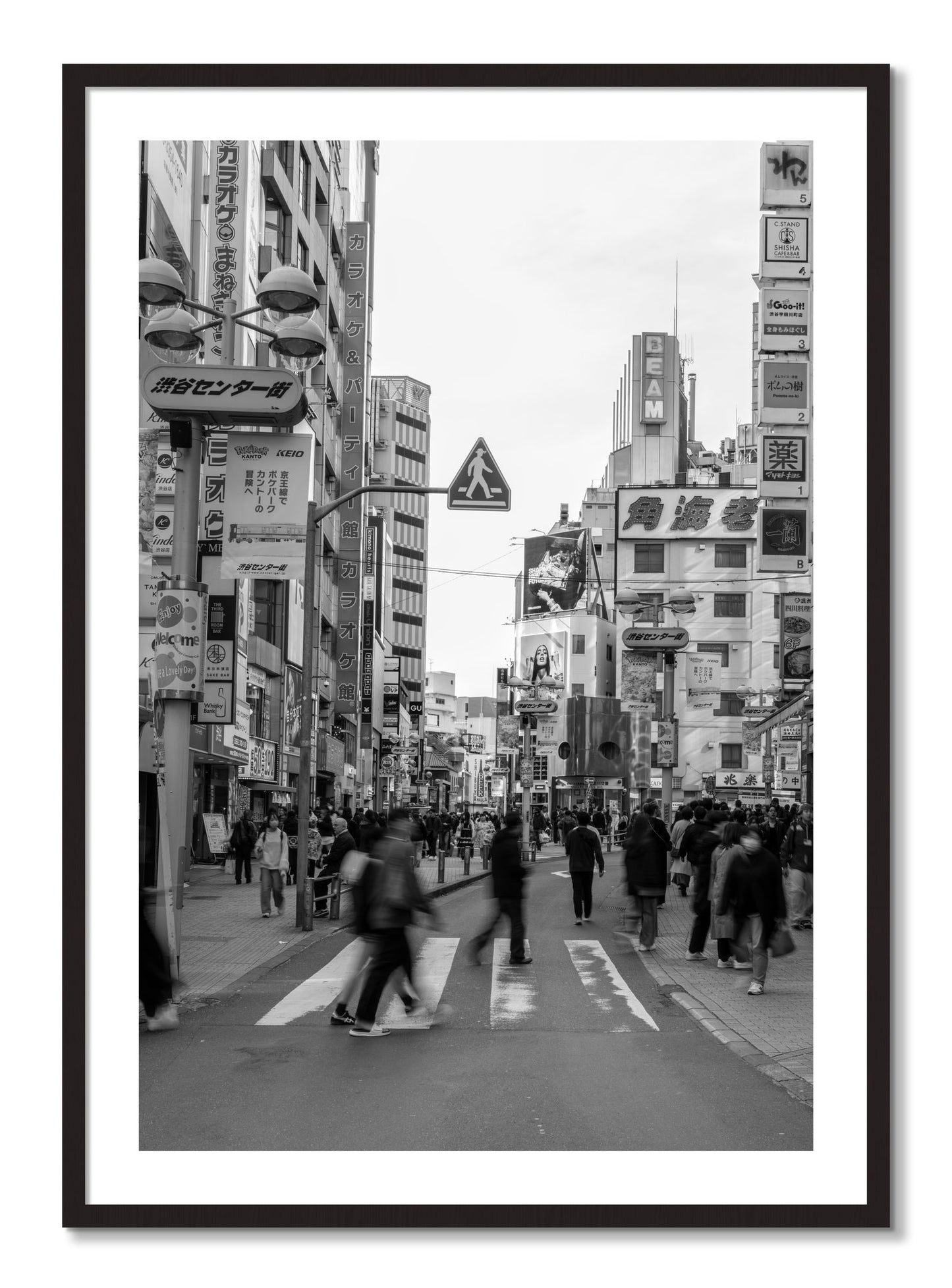 Framed photograph of Crossing Tokyo by Dylan Ozanich, Black Walnut frame, Borders