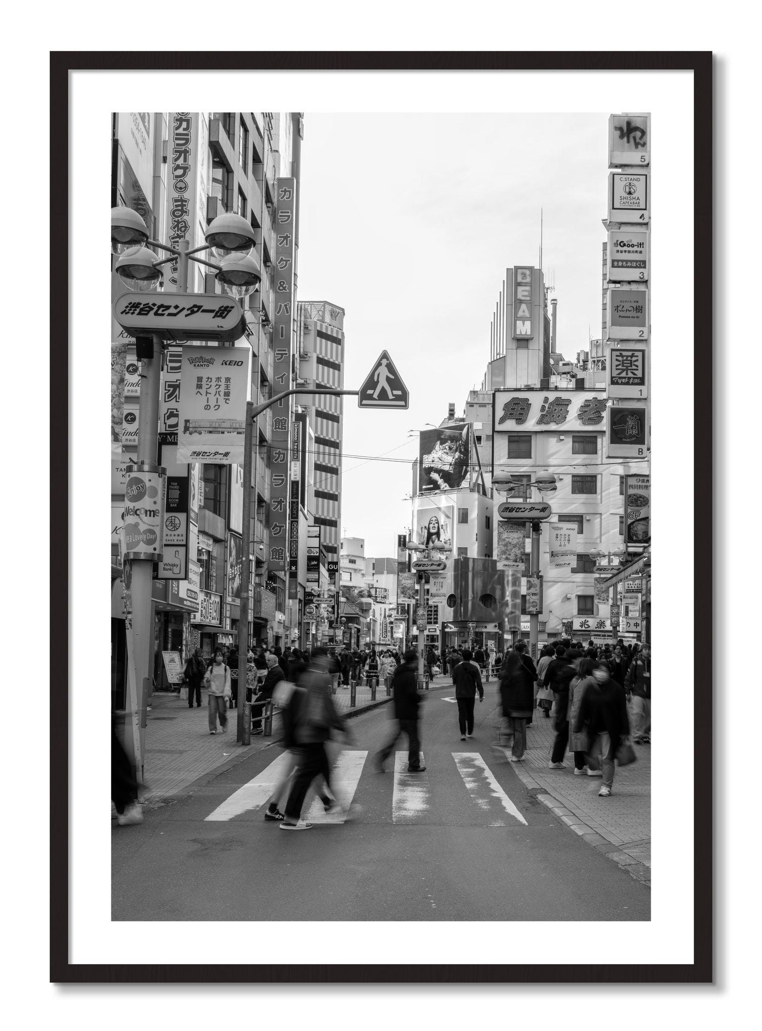 Framed photograph of Crossing Tokyo by Dylan Ozanich, Black Walnut frame, Borders