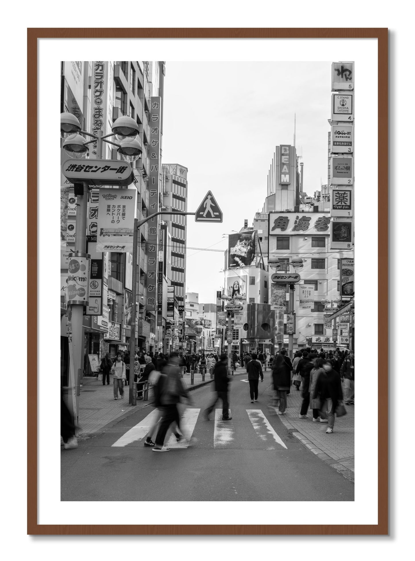 Framed photograph of Crossing Tokyo by Dylan Ozanich, Walnut frame, Borders