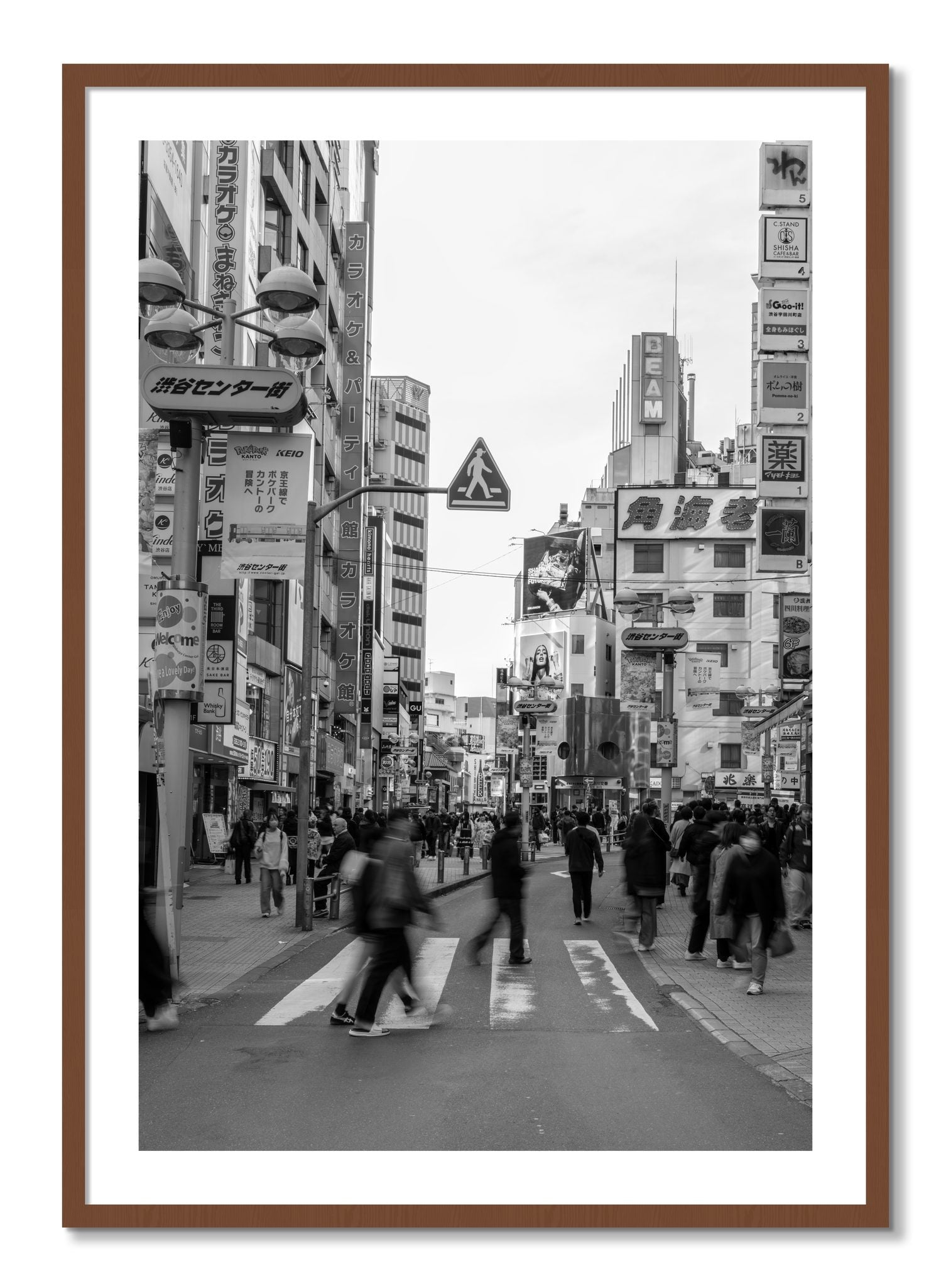 Framed photograph of Crossing Tokyo by Dylan Ozanich, Walnut frame, Borders