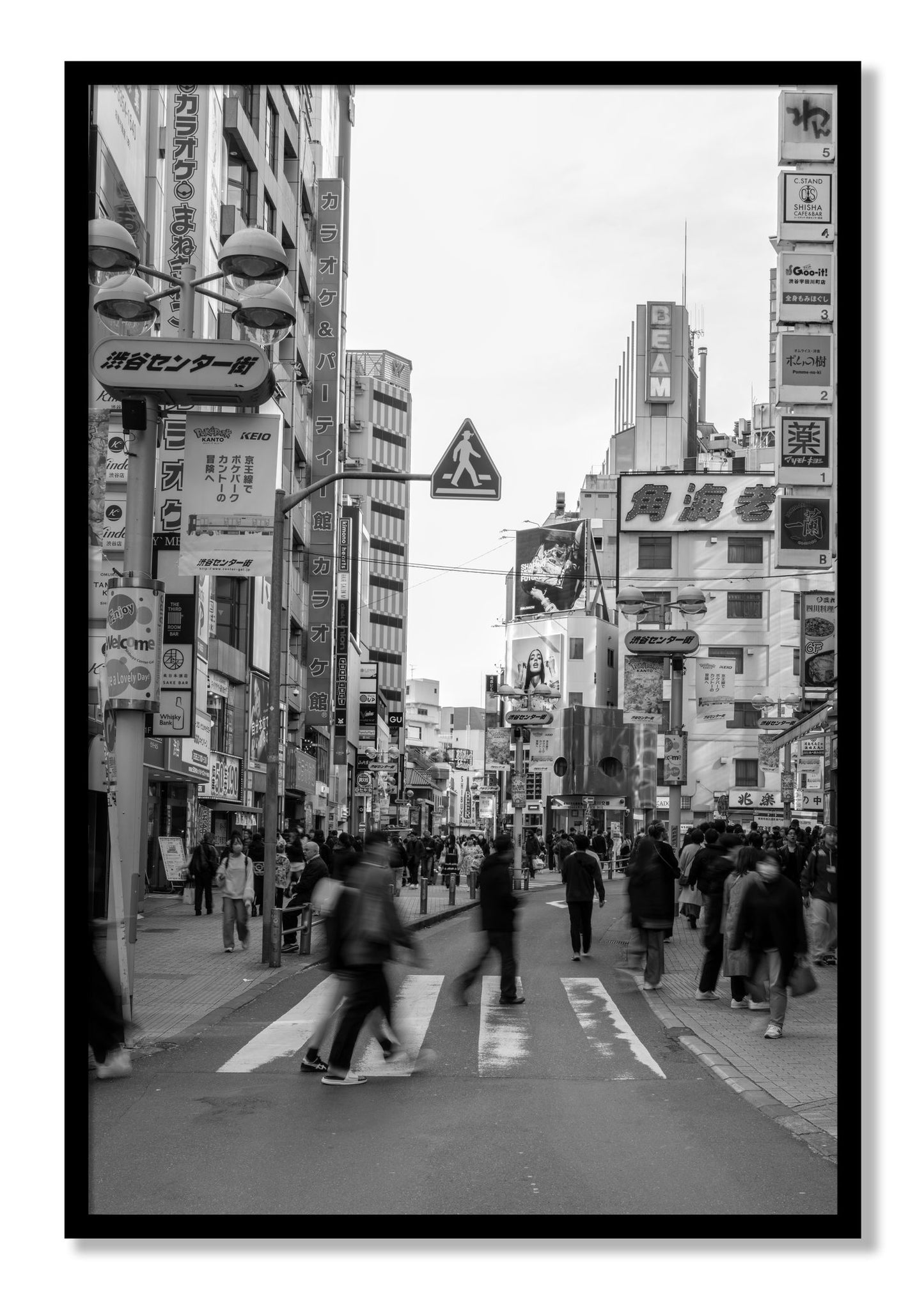 Framed photograph of Crossing Tokyo by Dylan Ozanich, Black frame, Full Bleed