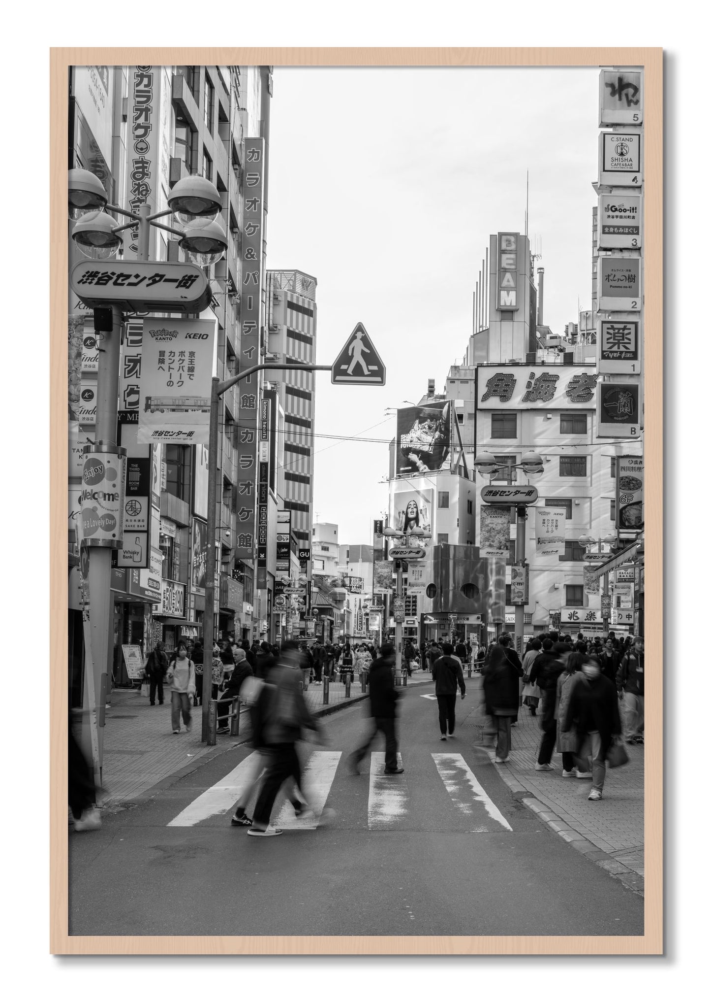 Framed photograph of Crossing Tokyo by Dylan Ozanich, Maple frame, Full Bleed