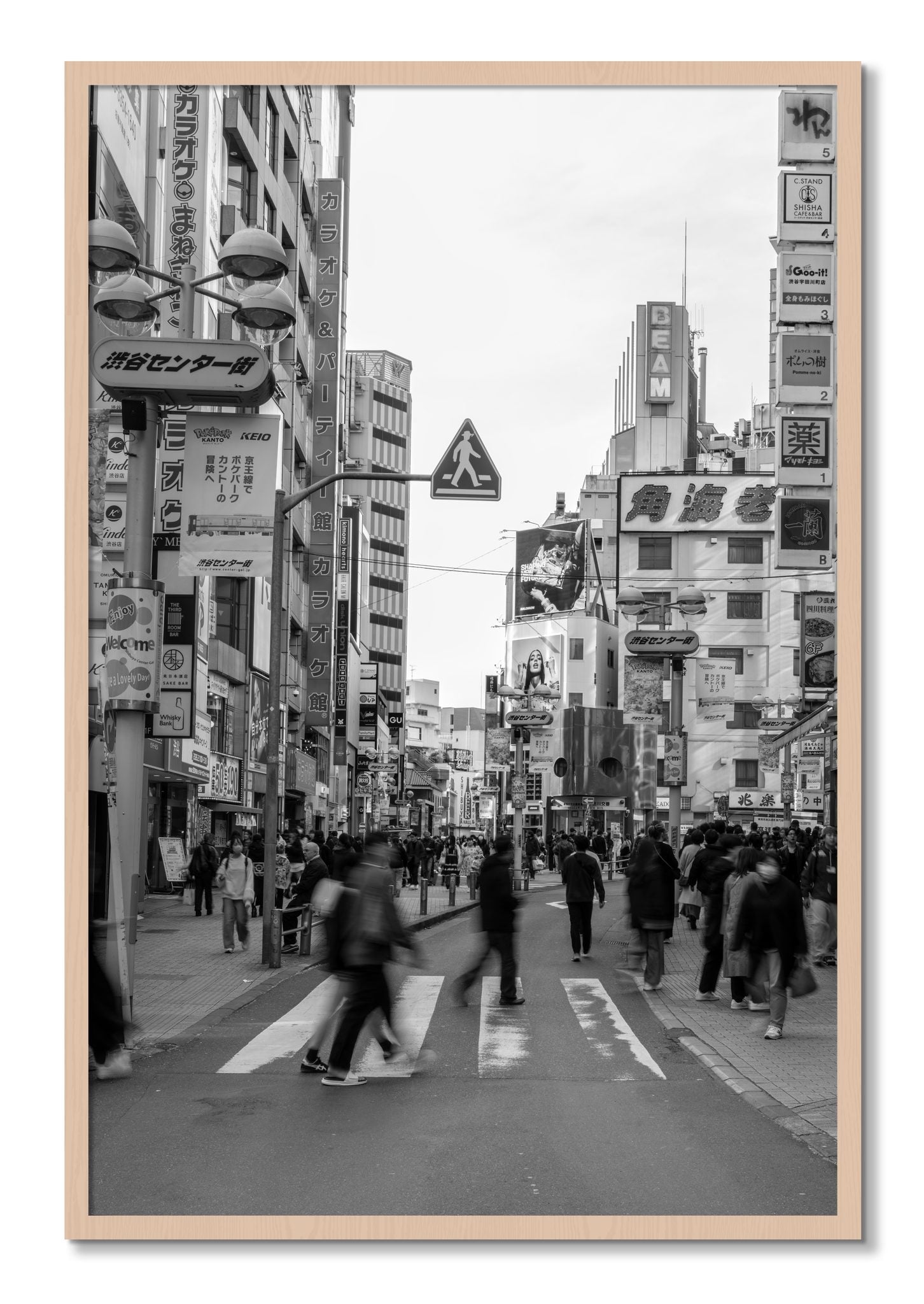 Framed photograph of Crossing Tokyo by Dylan Ozanich, Maple frame, Full Bleed