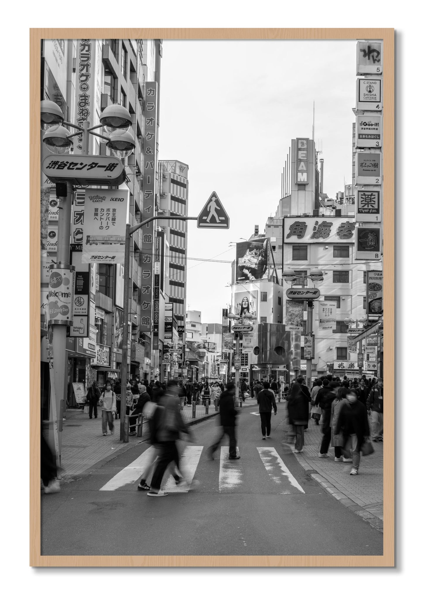 Framed photograph of Crossing Tokyo by Dylan Ozanich, Oak frame, Full Bleed