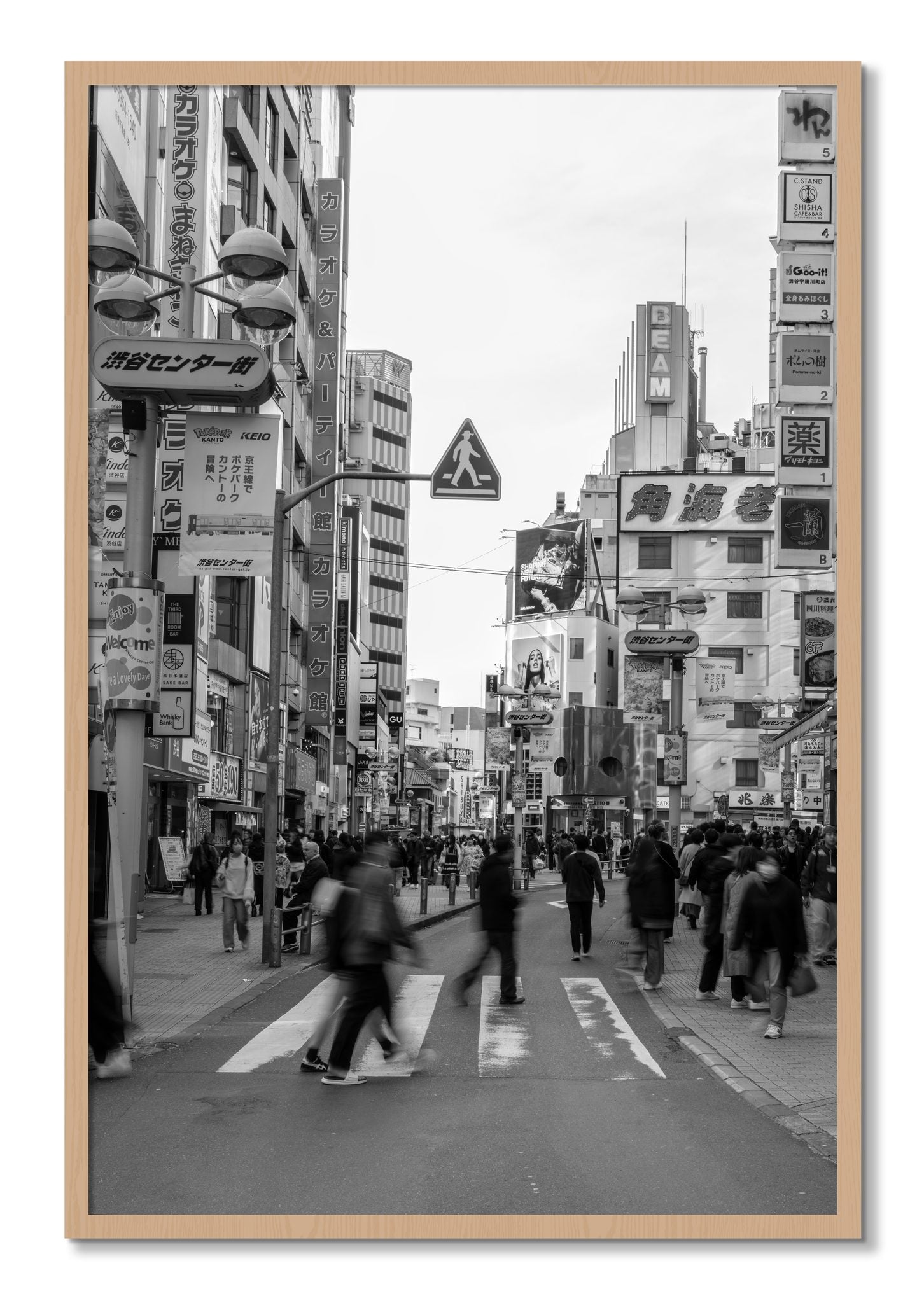 Framed photograph of Crossing Tokyo by Dylan Ozanich, Oak frame, Full Bleed