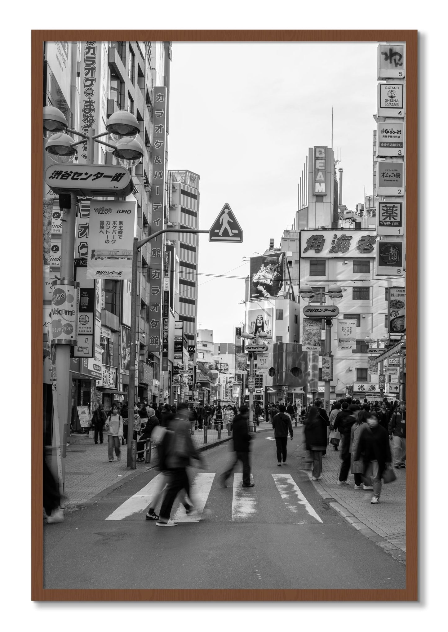 Framed photograph of Crossing Tokyo by Dylan Ozanich, Walnut frame, Full Bleed