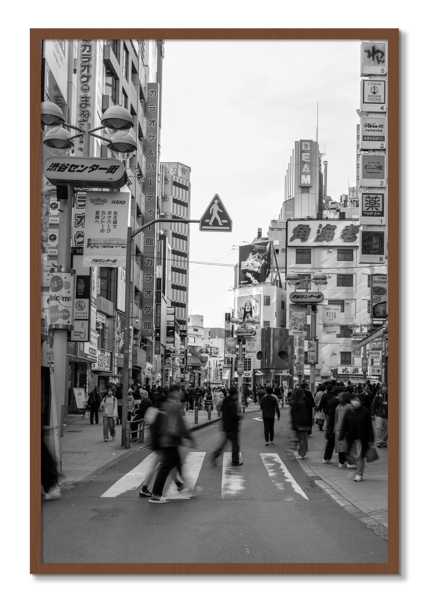 Framed photograph of Crossing Tokyo by Dylan Ozanich, Walnut frame, Full Bleed