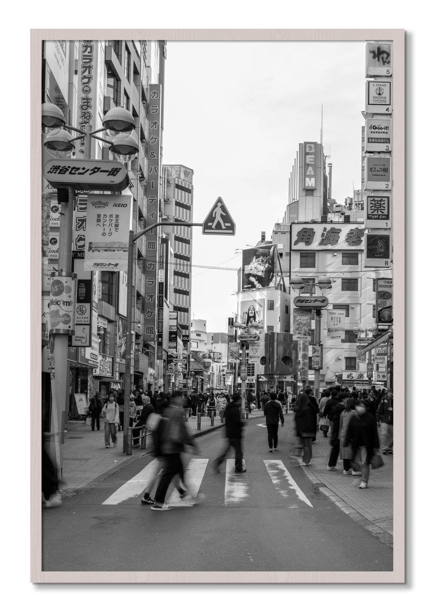 Framed photograph of Crossing Tokyo by Dylan Ozanich, White Maple frame, Full Bleed