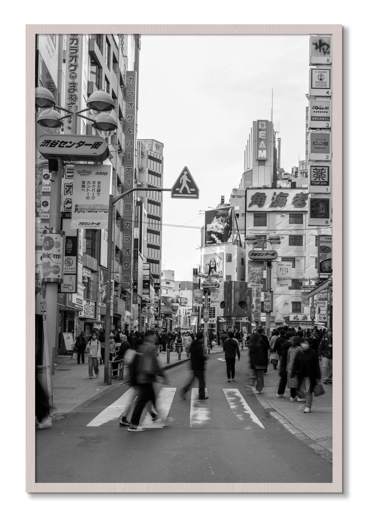 Framed photograph of Crossing Tokyo by Dylan Ozanich, White Maple frame, Full Bleed