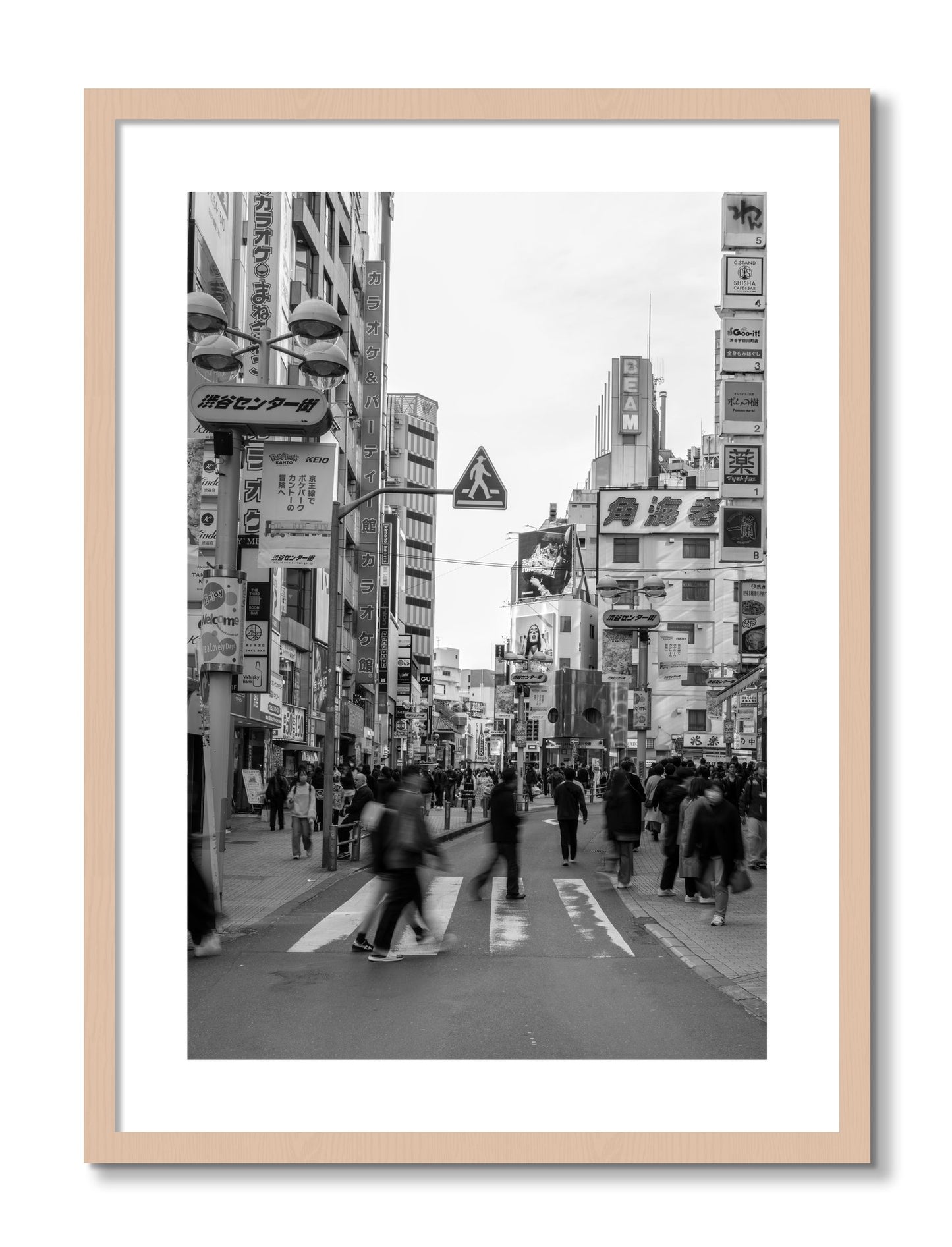 Framed photograph of Crossing Tokyo by Dylan Ozanich, Maple frame, Borders