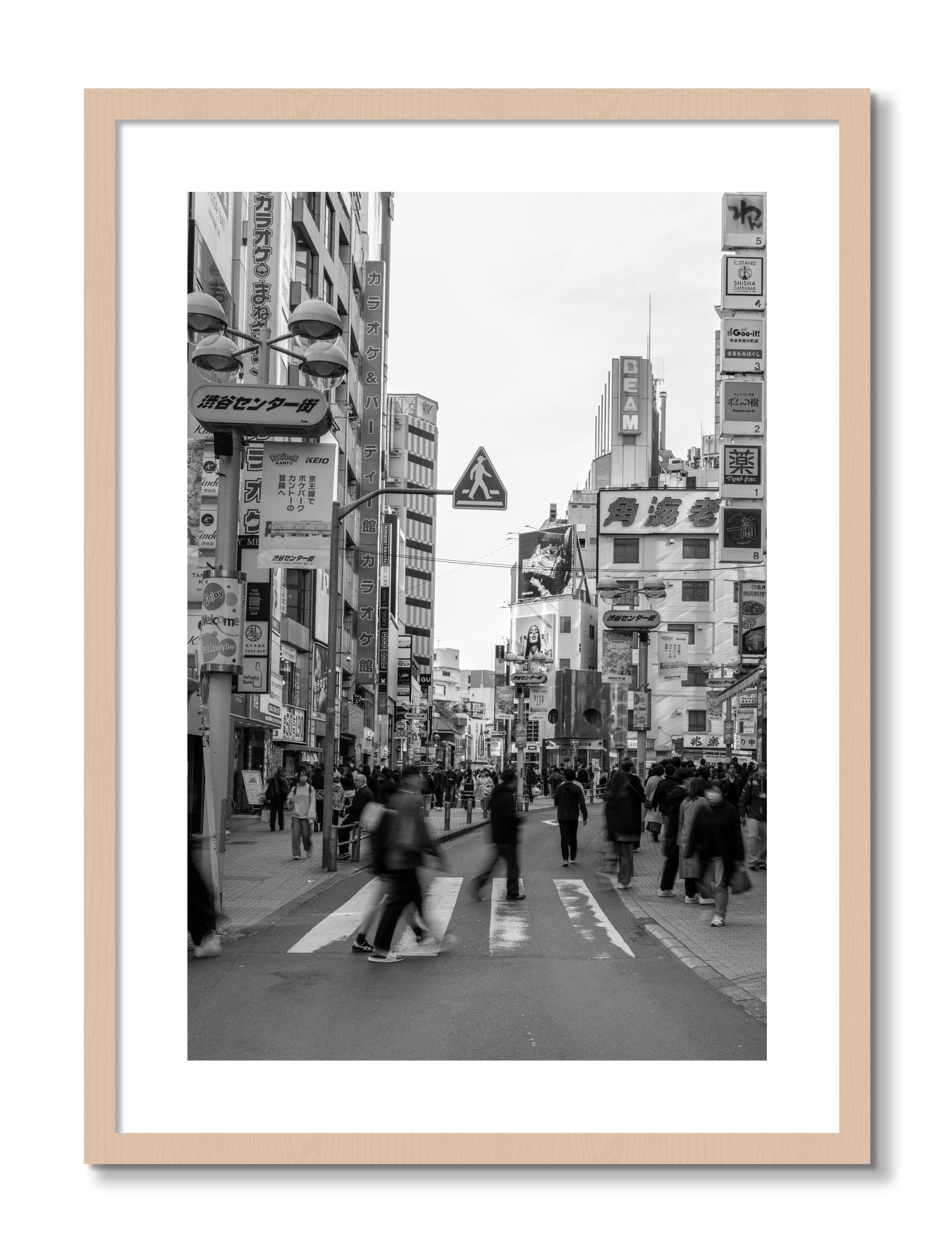 Framed photograph of Crossing Tokyo by Dylan Ozanich, Maple frame, Borders