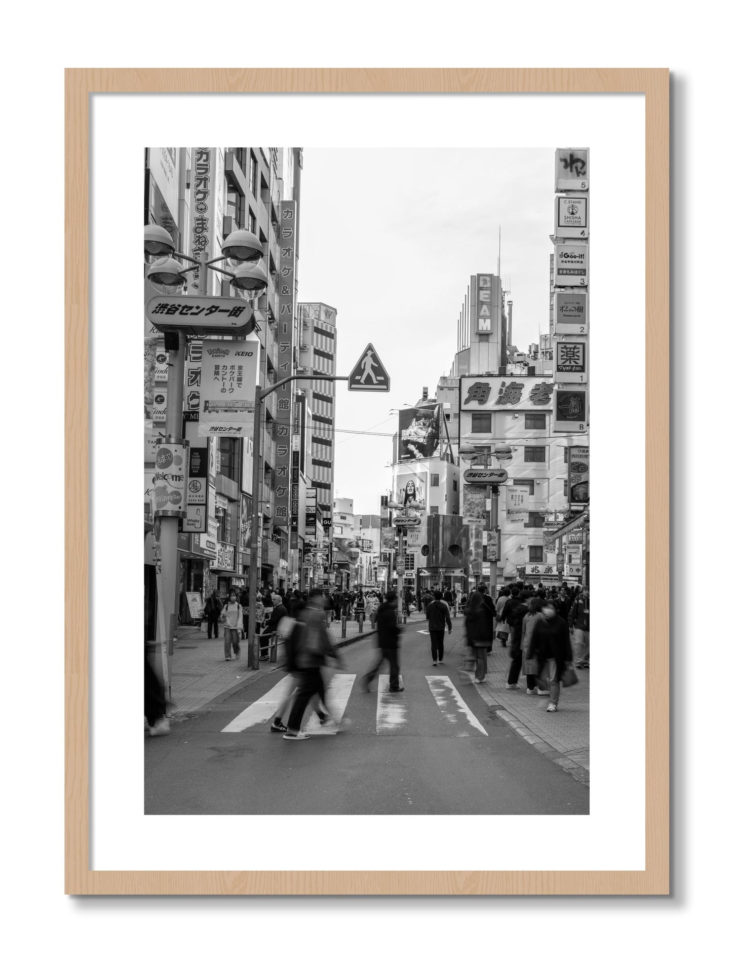 Framed photograph of Crossing Tokyo by Dylan Ozanich, Oak frame, Borders