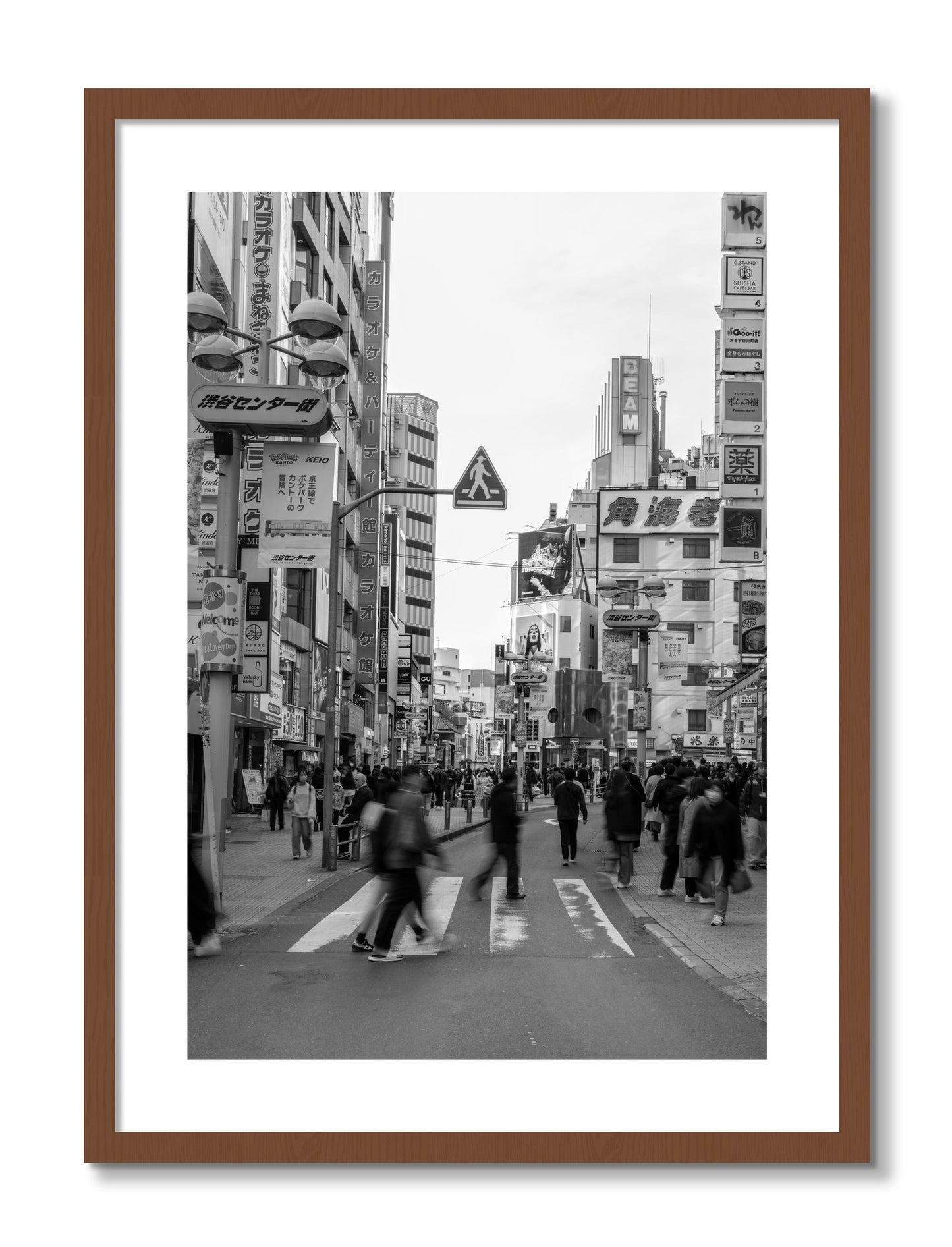 Framed photograph of Crossing Tokyo by Dylan Ozanich, Walnut frame, Borders