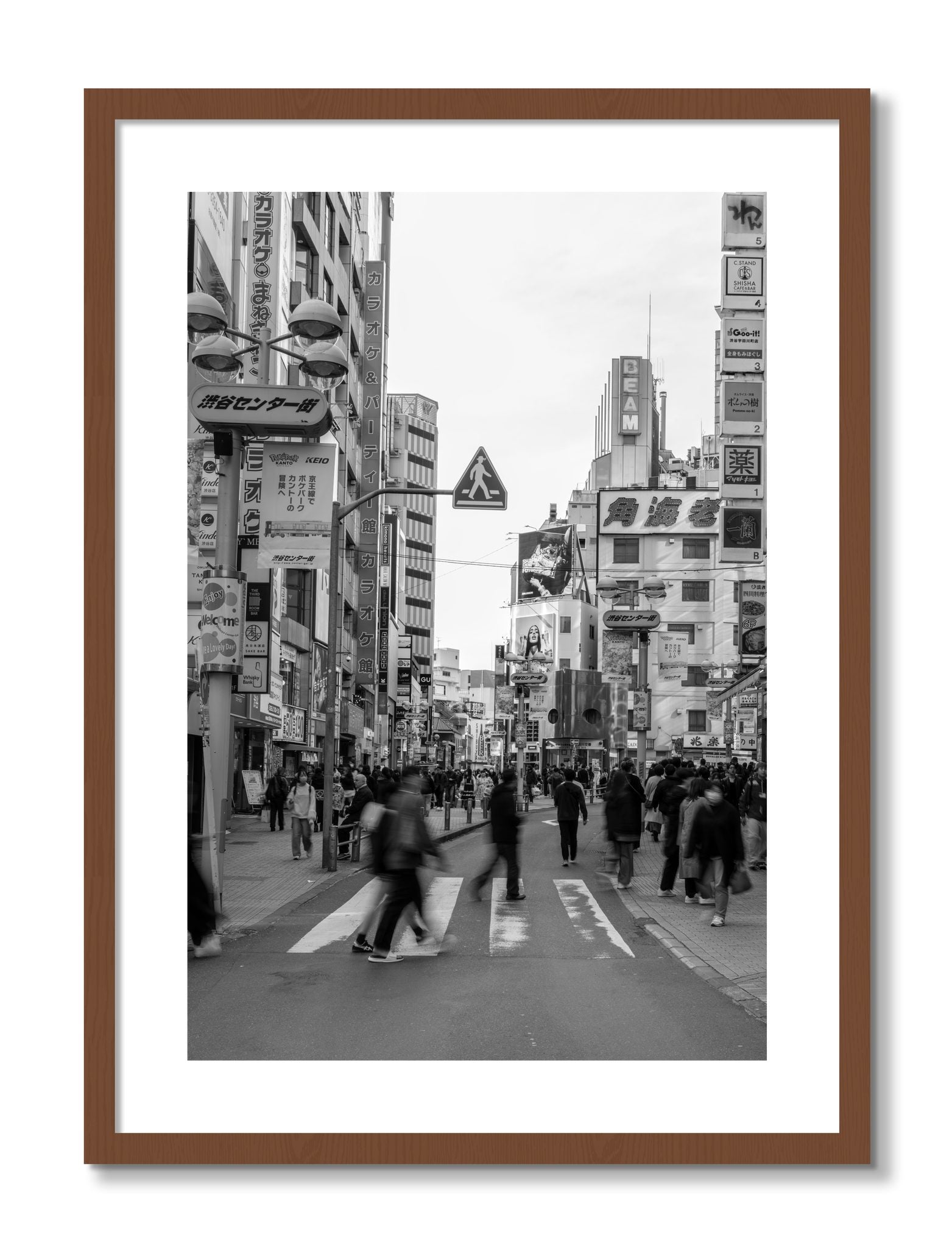 Framed photograph of Crossing Tokyo by Dylan Ozanich, Walnut frame, Borders