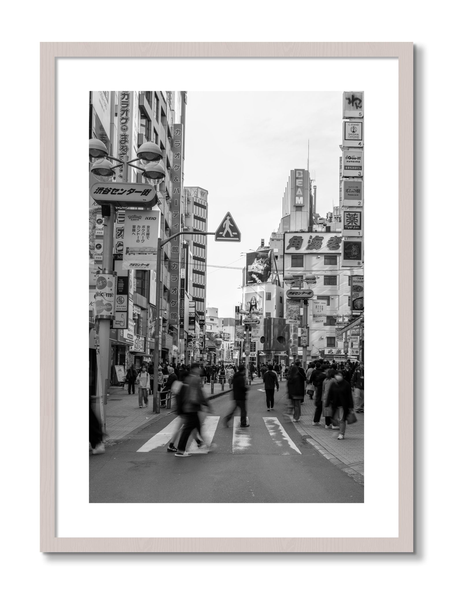 Framed photograph of Crossing Tokyo by Dylan Ozanich, White Maple frame, Borders