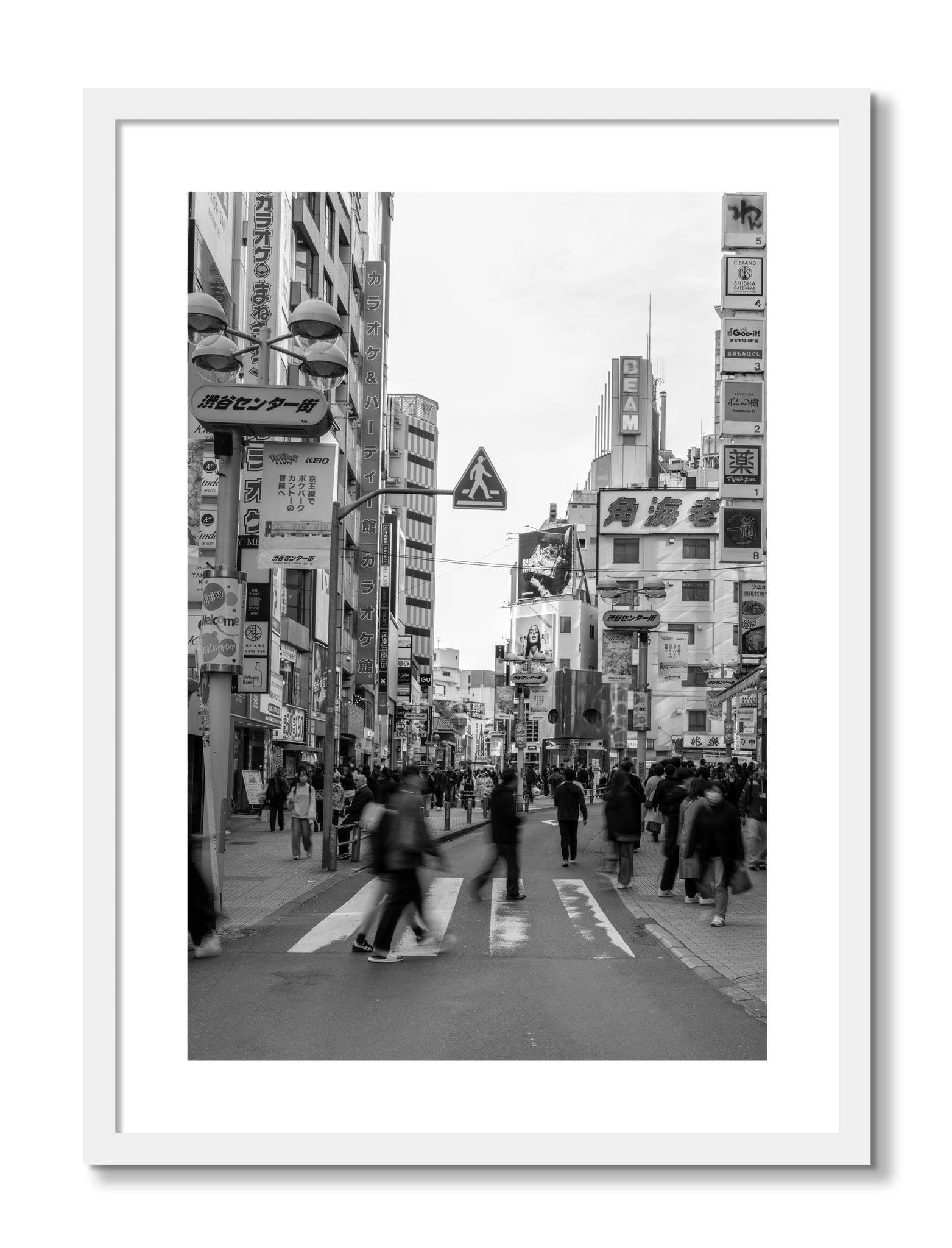 Framed photograph of Crossing Tokyo by Dylan Ozanich, White frame, Borders