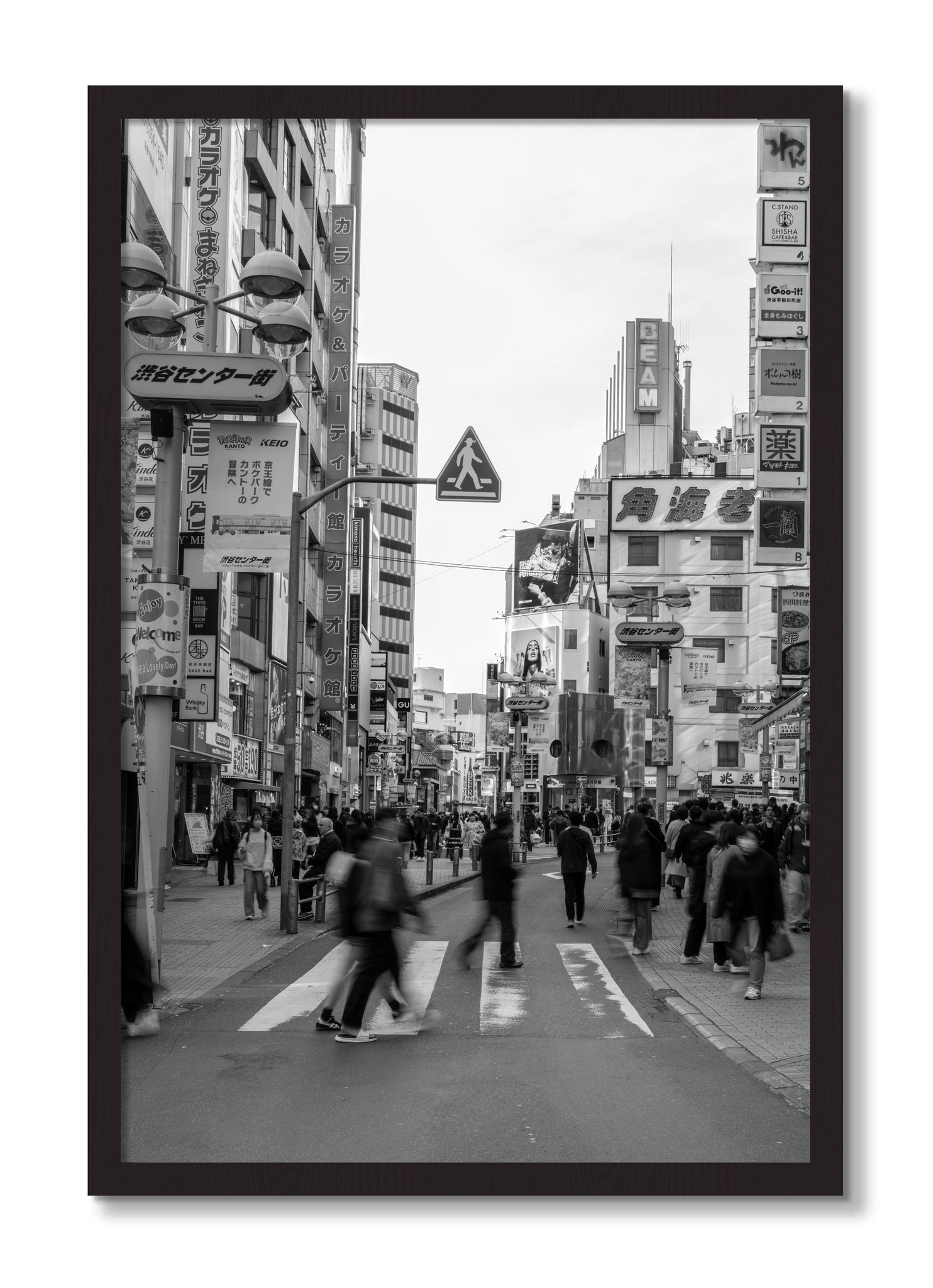 Framed photograph of Crossing Tokyo by Dylan Ozanich, Black Walnut frame, Full Bleed