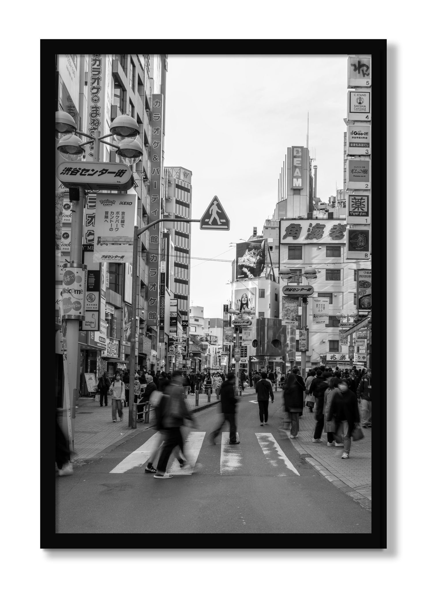 Framed photograph of Crossing Tokyo by Dylan Ozanich, Black frame, Full Bleed