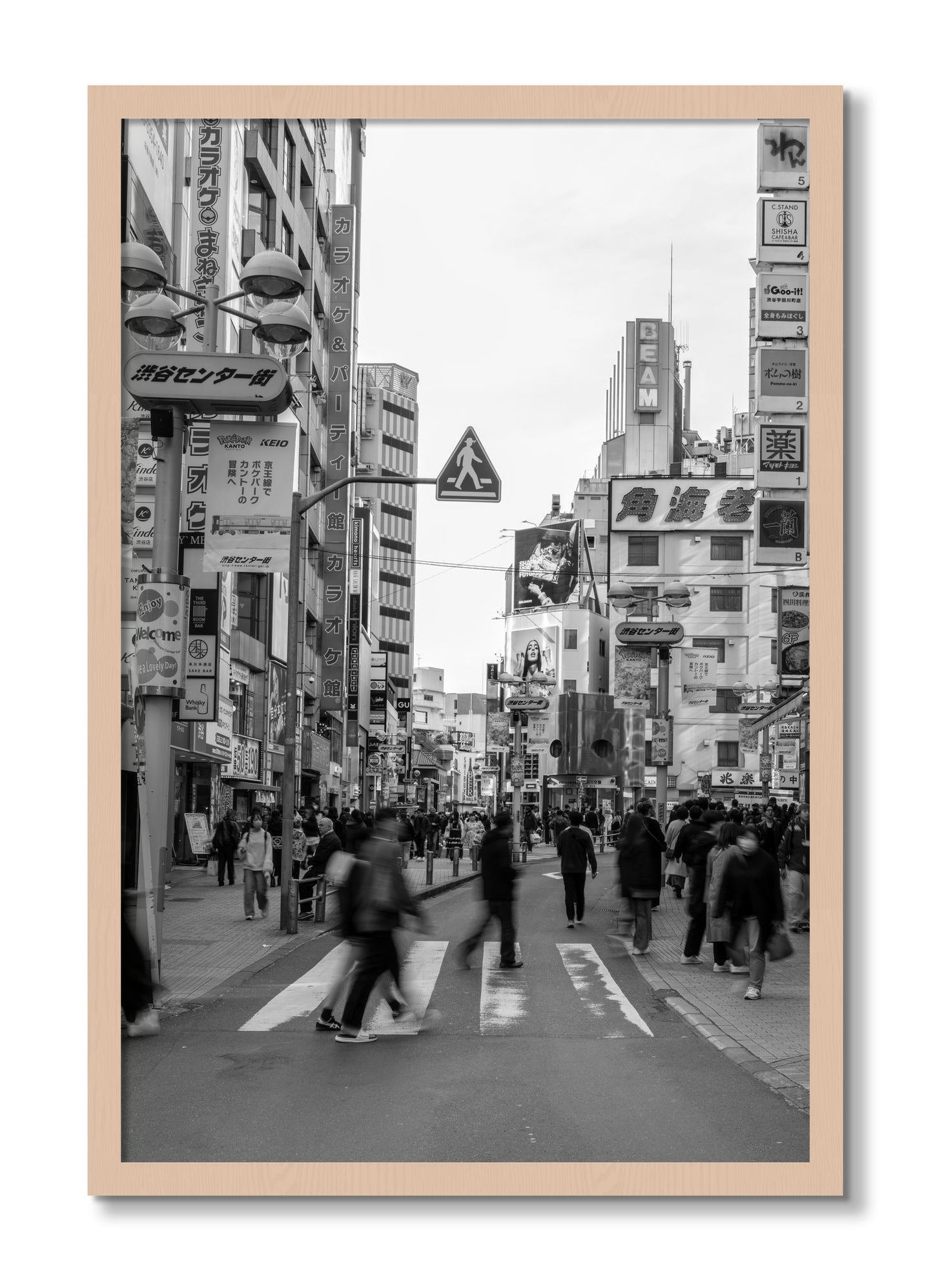 Framed photograph of Crossing Tokyo by Dylan Ozanich, Maple frame, Full Bleed