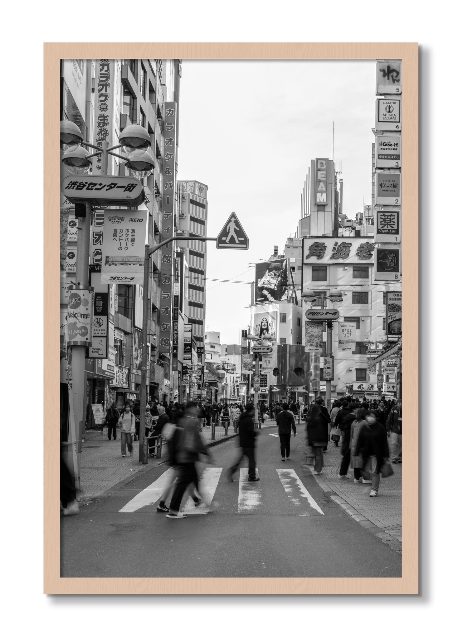 Framed photograph of Crossing Tokyo by Dylan Ozanich, Maple frame, Full Bleed