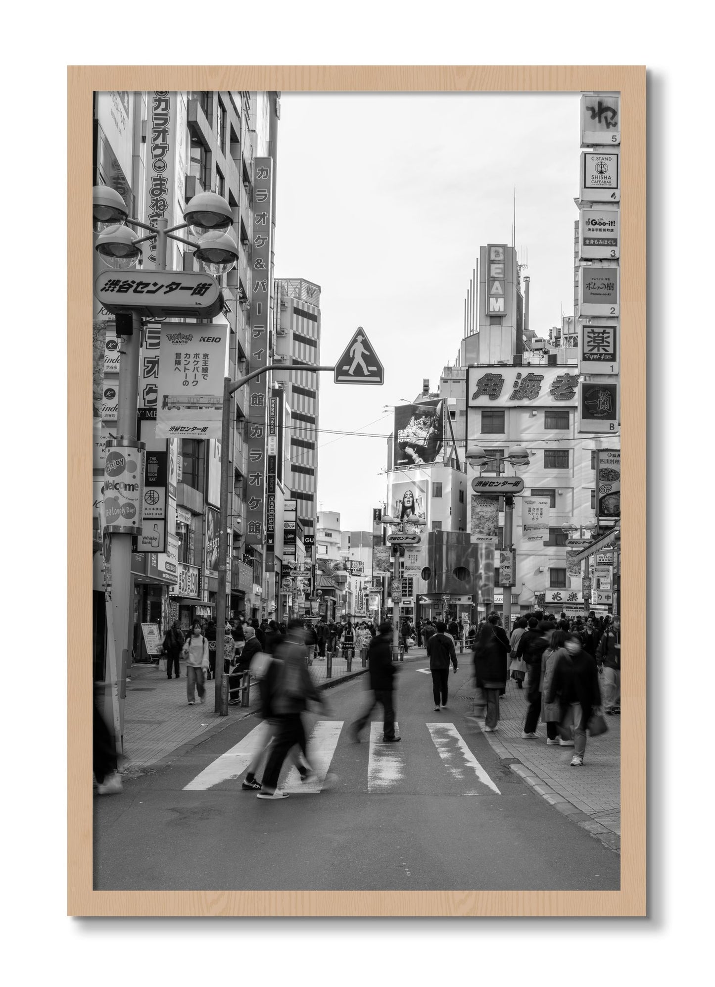 Framed photograph of Crossing Tokyo by Dylan Ozanich, Oak frame, Full Bleed