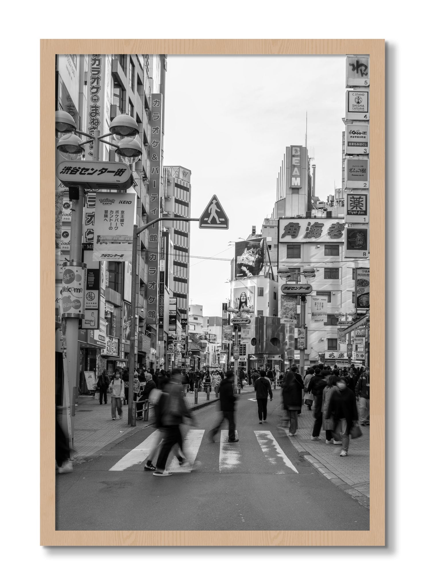 Framed photograph of Crossing Tokyo by Dylan Ozanich, Oak frame, Full Bleed