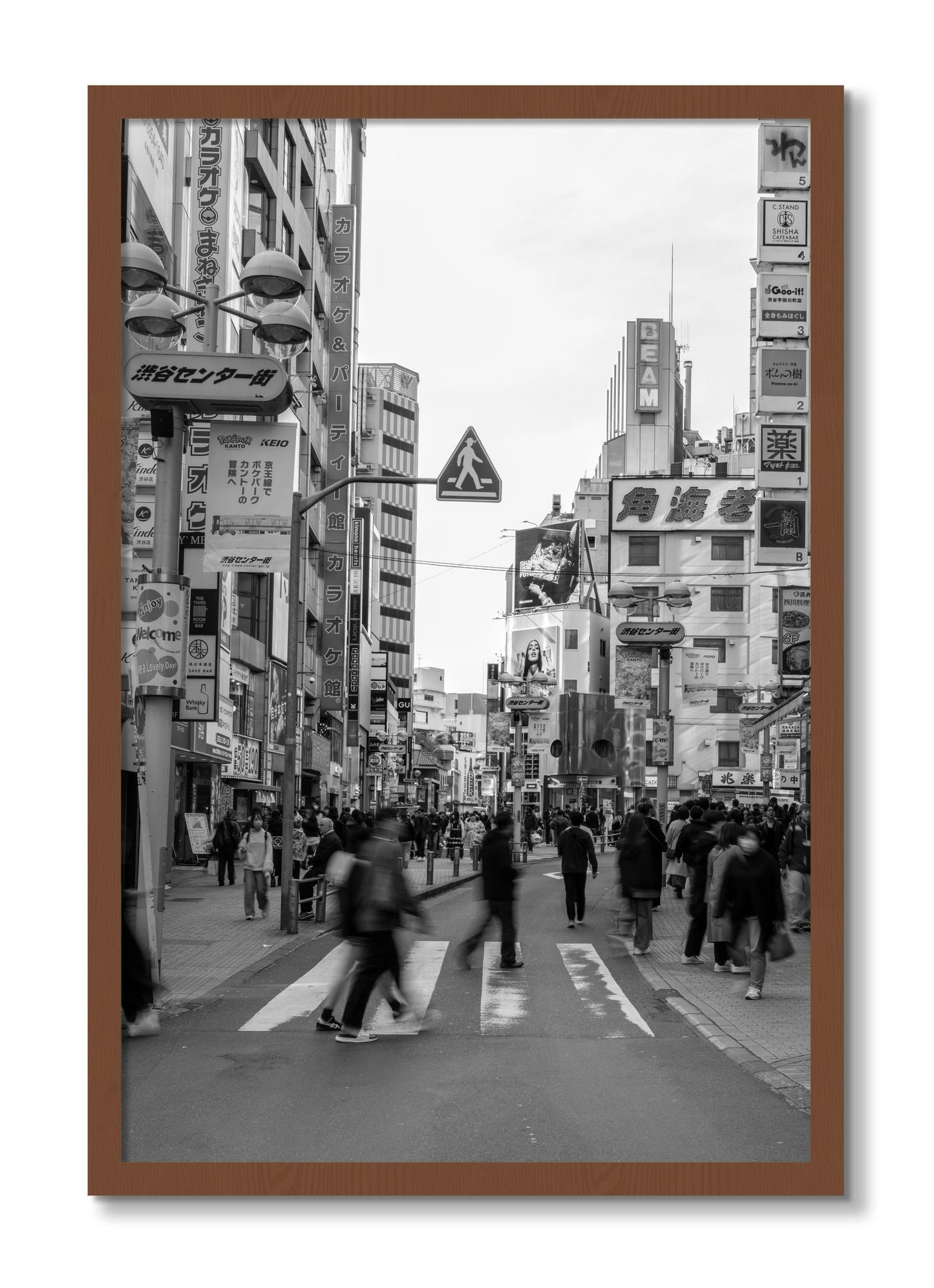 Framed photograph of Crossing Tokyo by Dylan Ozanich, Walnut frame, Full Bleed
