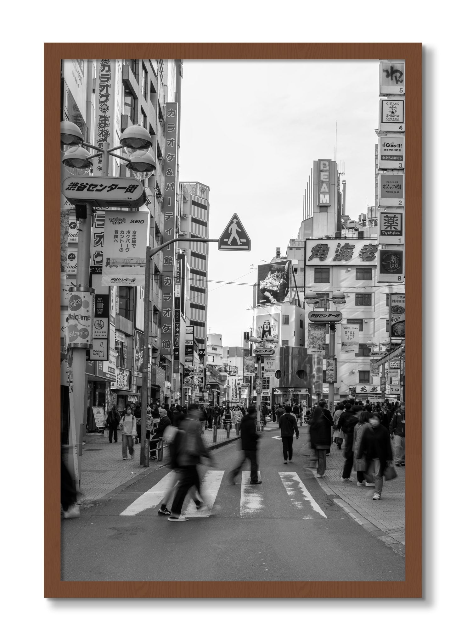 Framed photograph of Crossing Tokyo by Dylan Ozanich, Walnut frame, Full Bleed