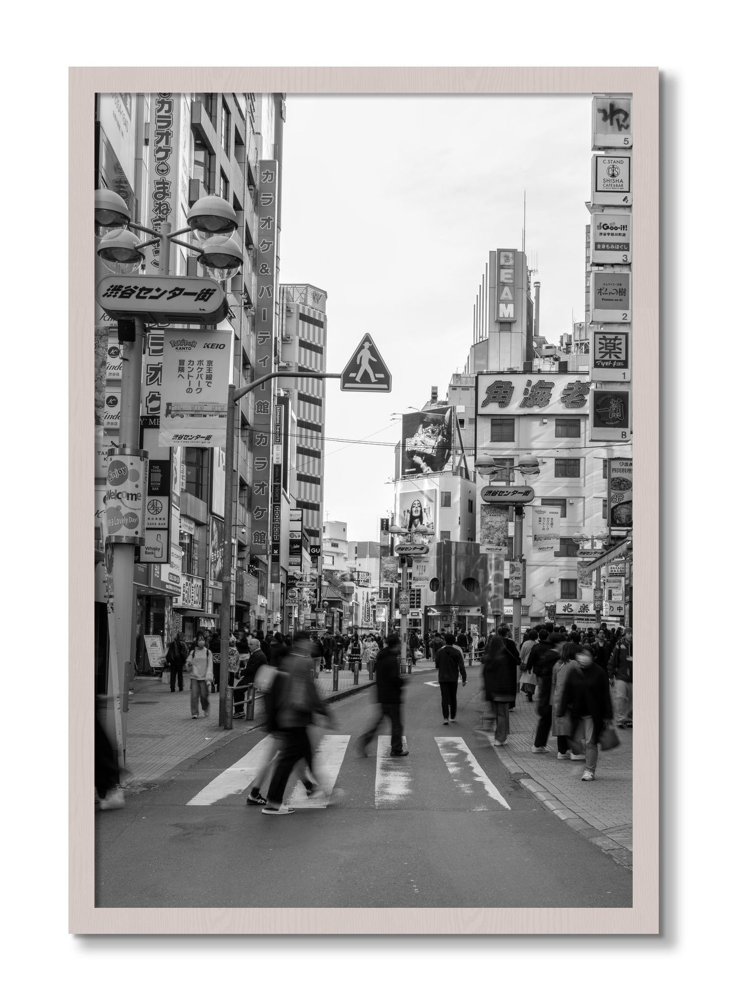 Framed photograph of Crossing Tokyo by Dylan Ozanich, White Maple frame, Full Bleed