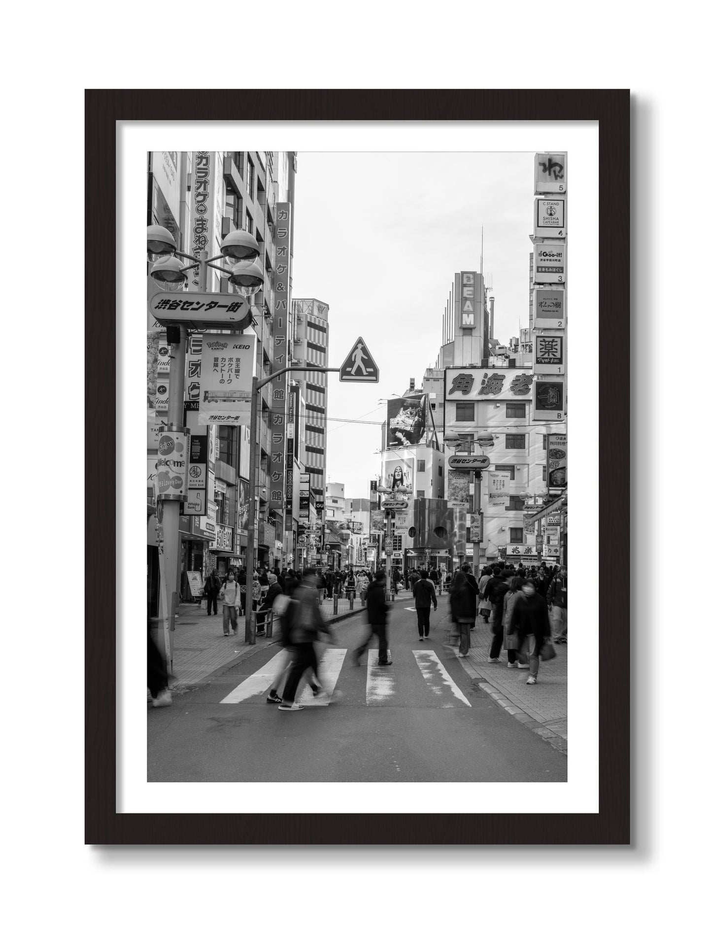 Framed photograph of Crossing Tokyo by Dylan Ozanich, Black Walnut frame, Borders
