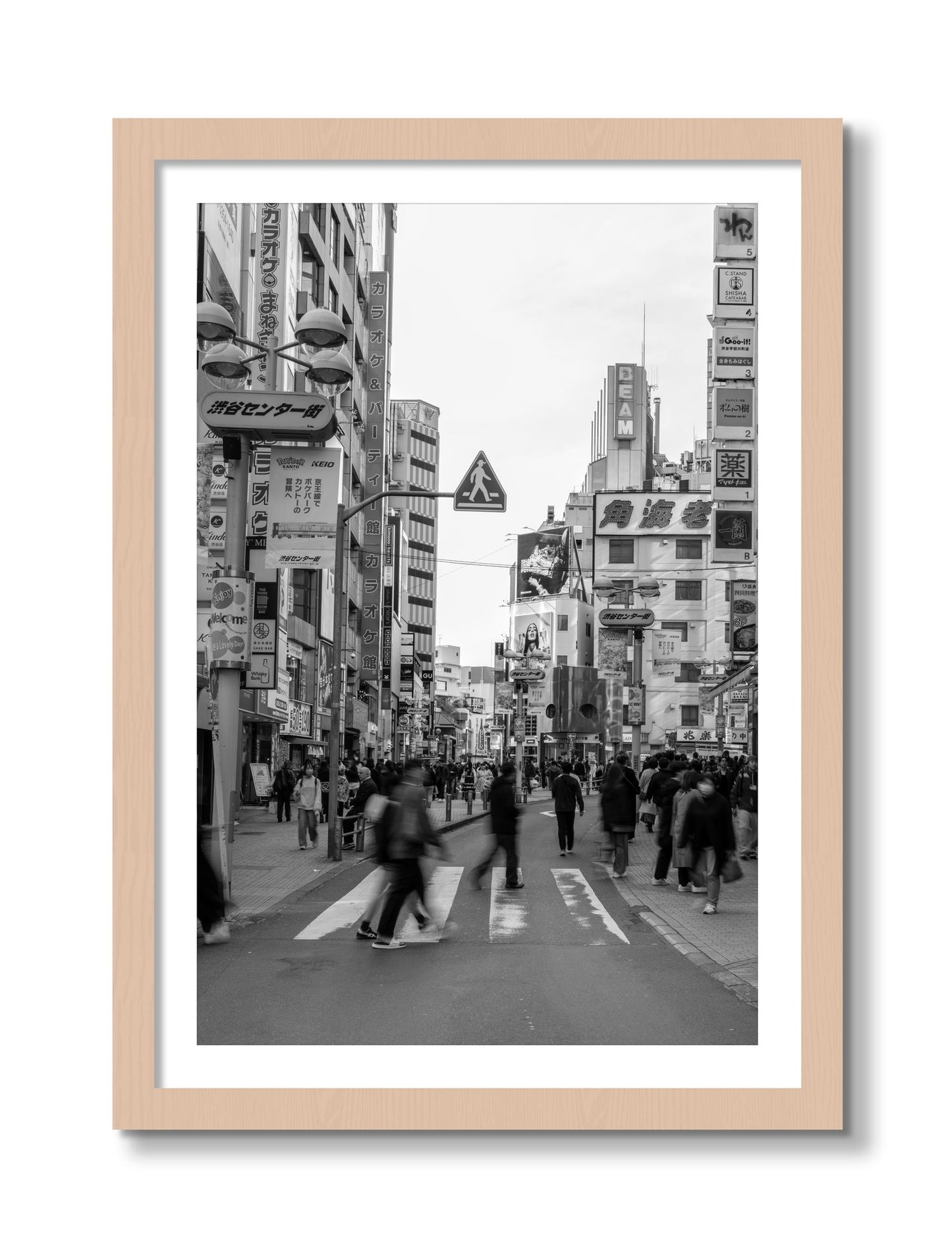 Framed photograph of Crossing Tokyo by Dylan Ozanich, Maple frame, Borders