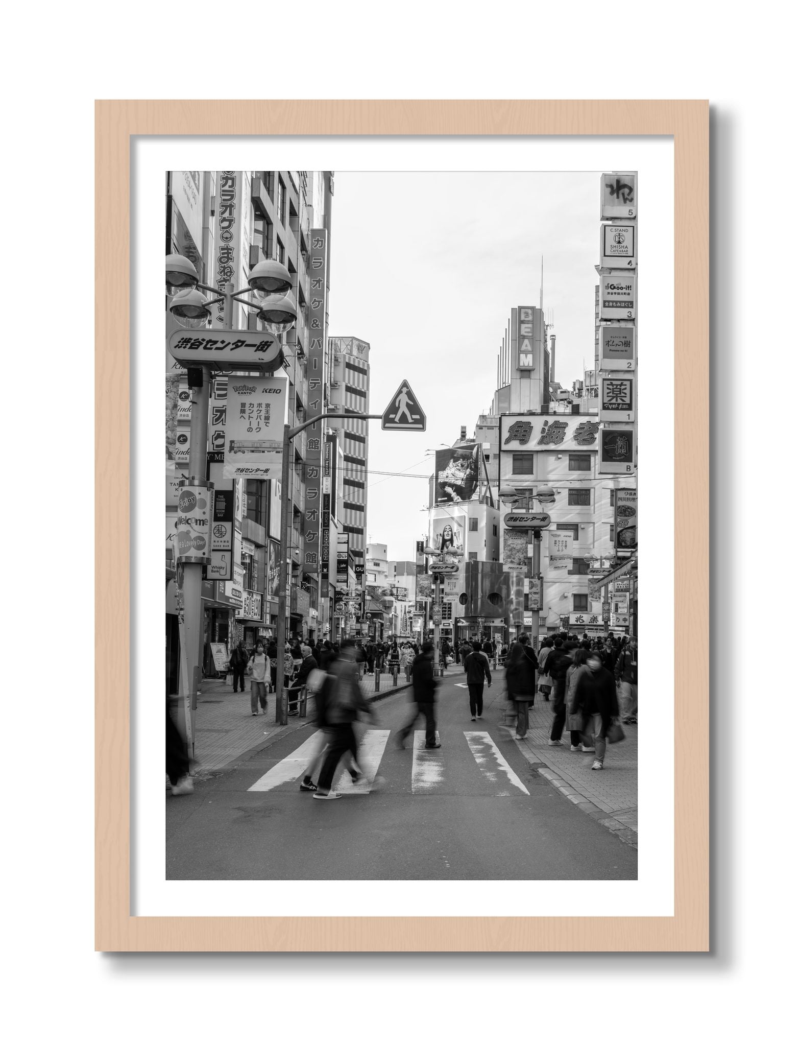 Framed photograph of Crossing Tokyo by Dylan Ozanich, Maple frame, Borders