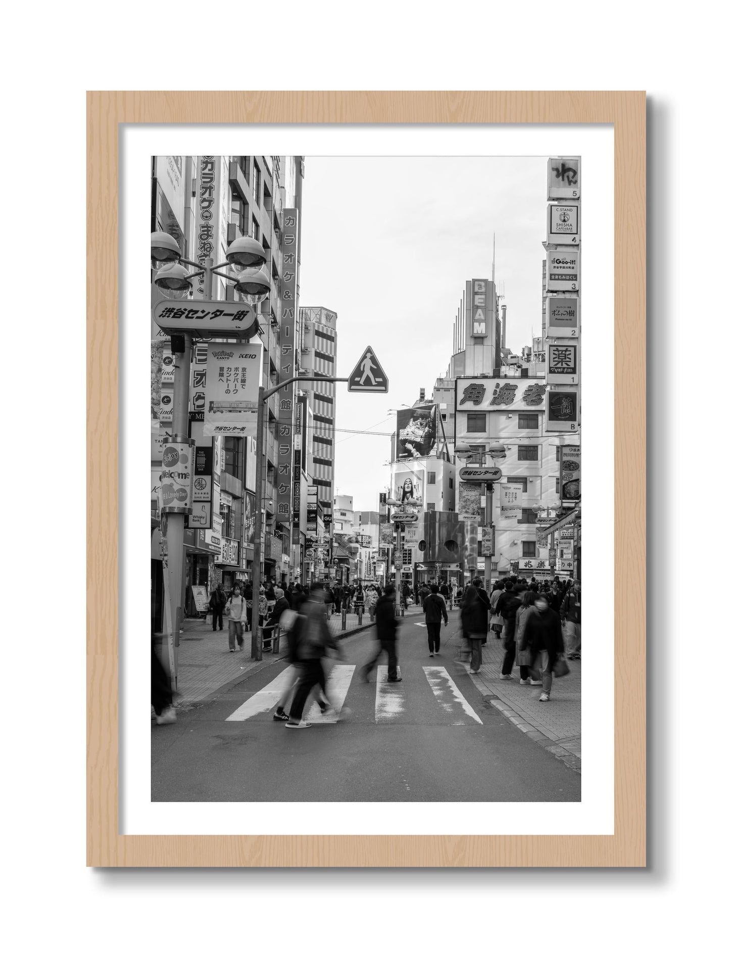 Framed photograph of Crossing Tokyo by Dylan Ozanich, Oak frame, Borders