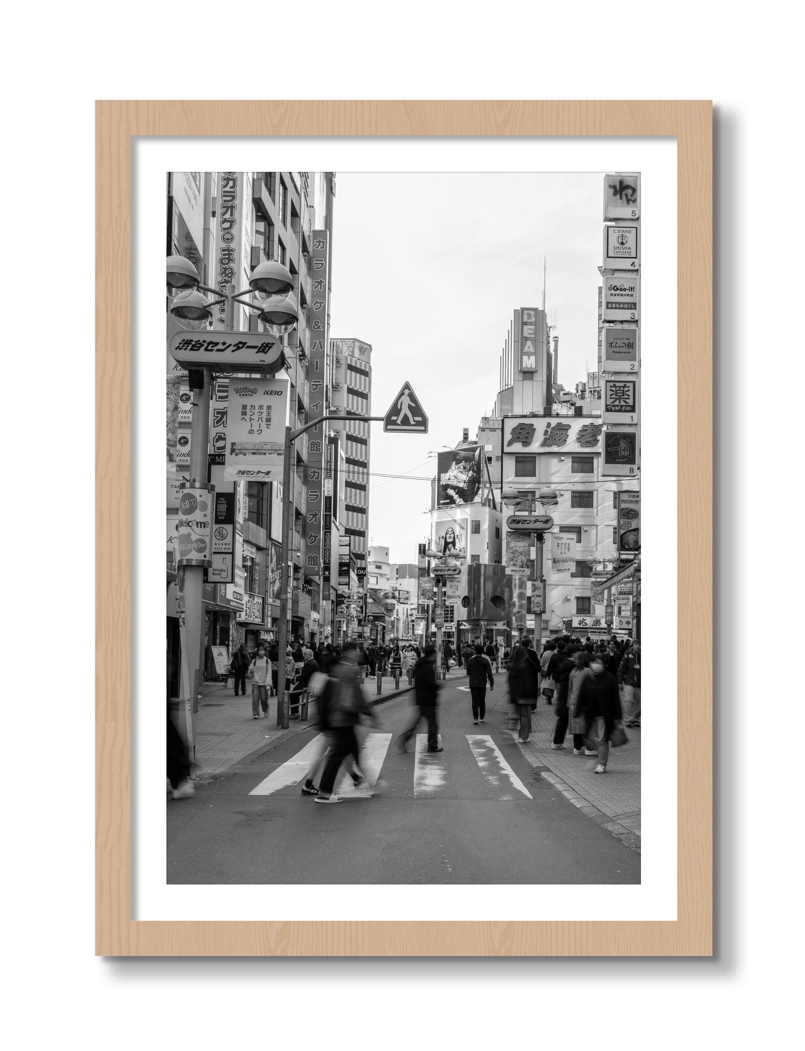 Framed photograph of Crossing Tokyo by Dylan Ozanich, Oak frame, Borders