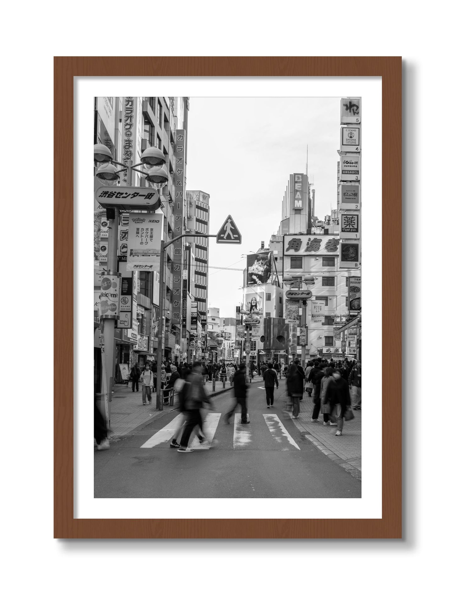 Framed photograph of Crossing Tokyo by Dylan Ozanich, Walnut frame, Borders