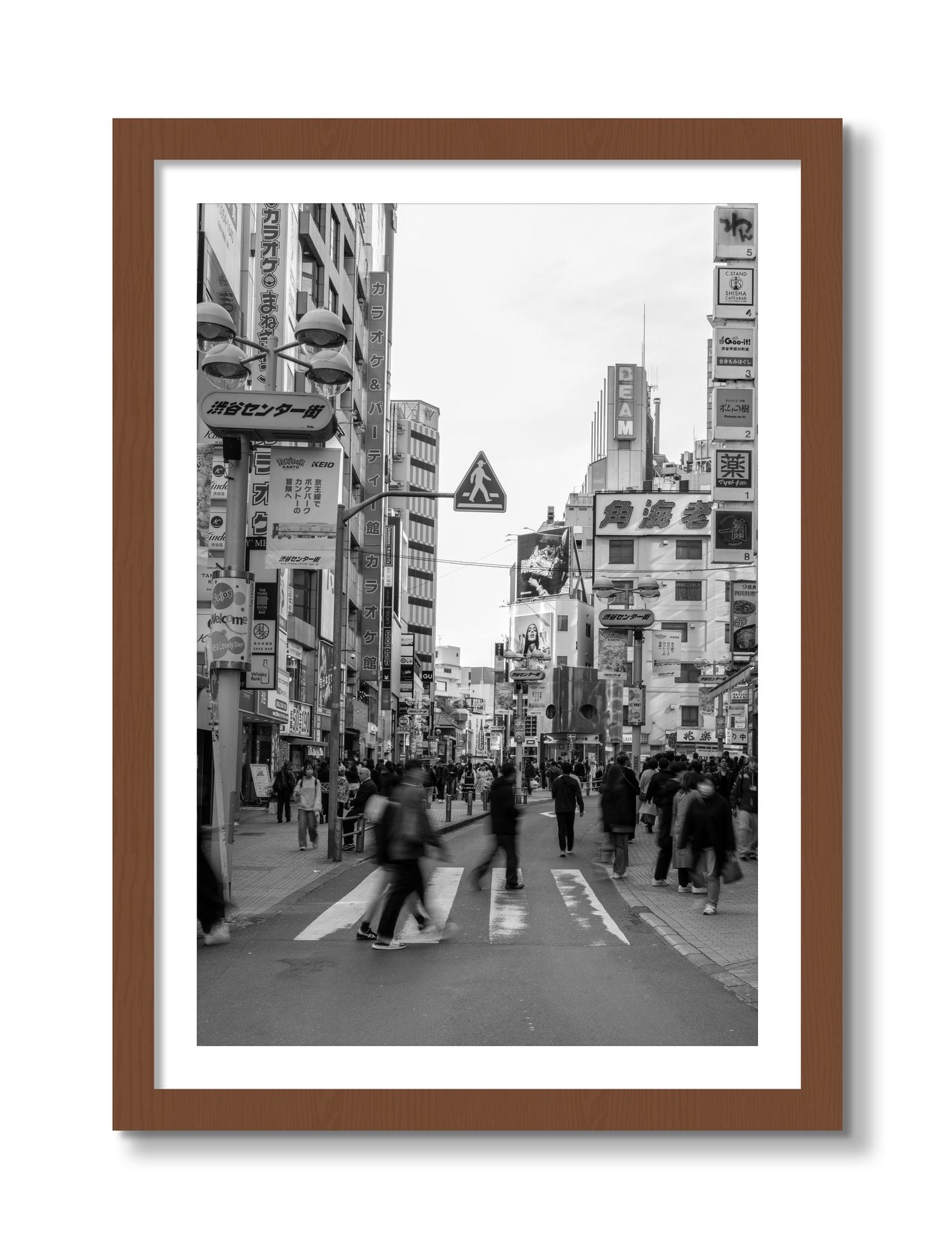 Framed photograph of Crossing Tokyo by Dylan Ozanich, Walnut frame, Borders