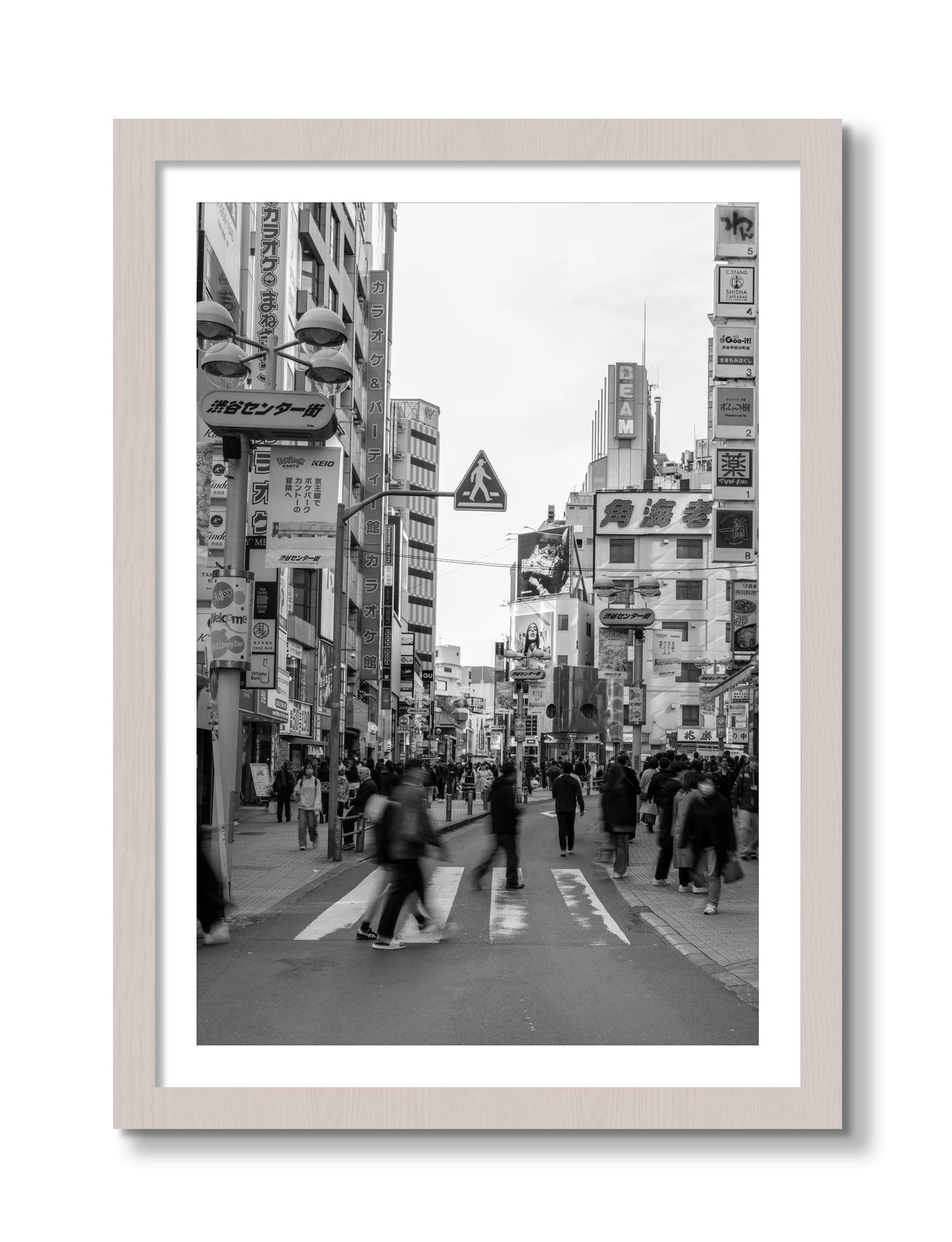Framed photograph of Crossing Tokyo by Dylan Ozanich, White Maple frame, Borders