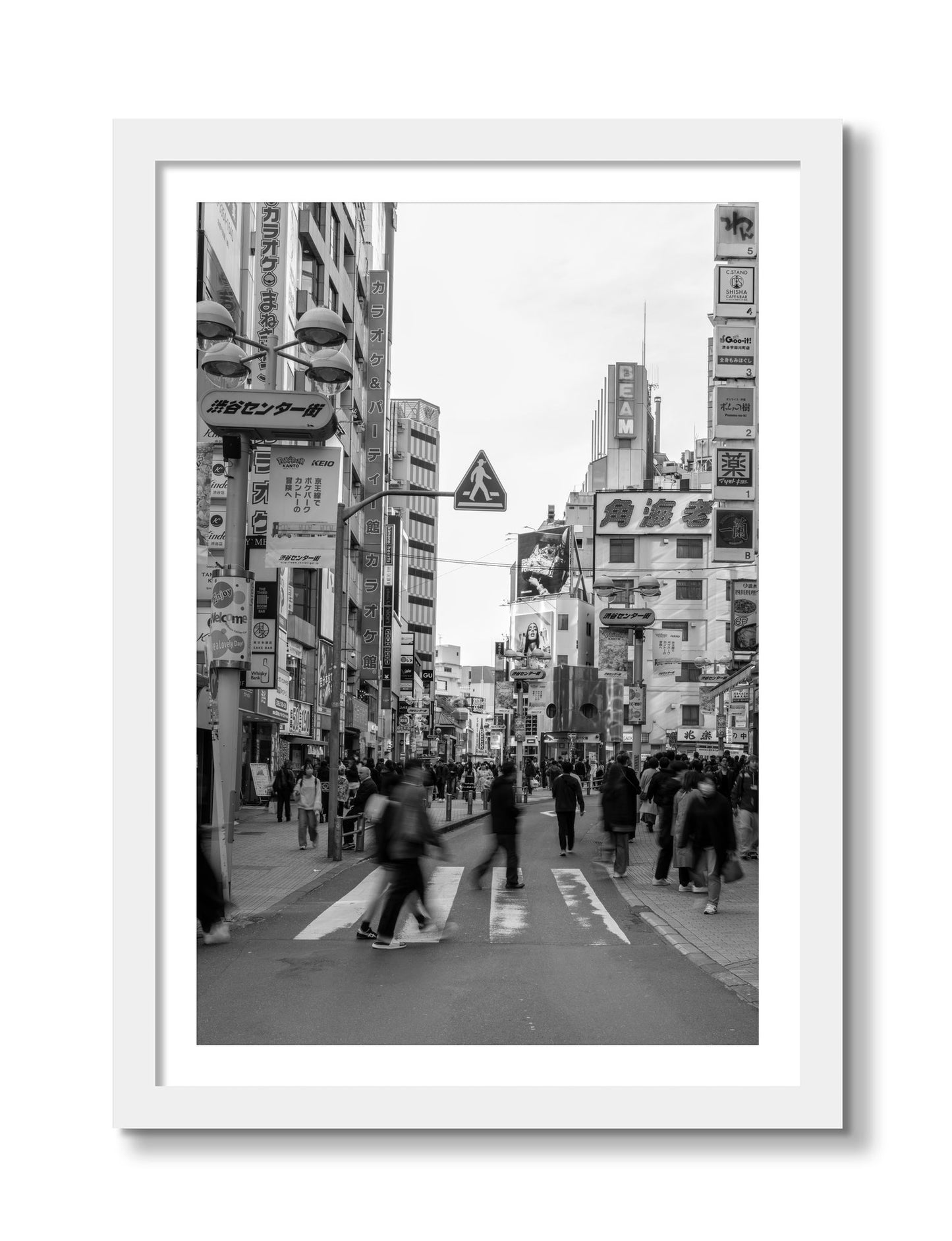 Framed photograph of Crossing Tokyo by Dylan Ozanich, White frame, Borders