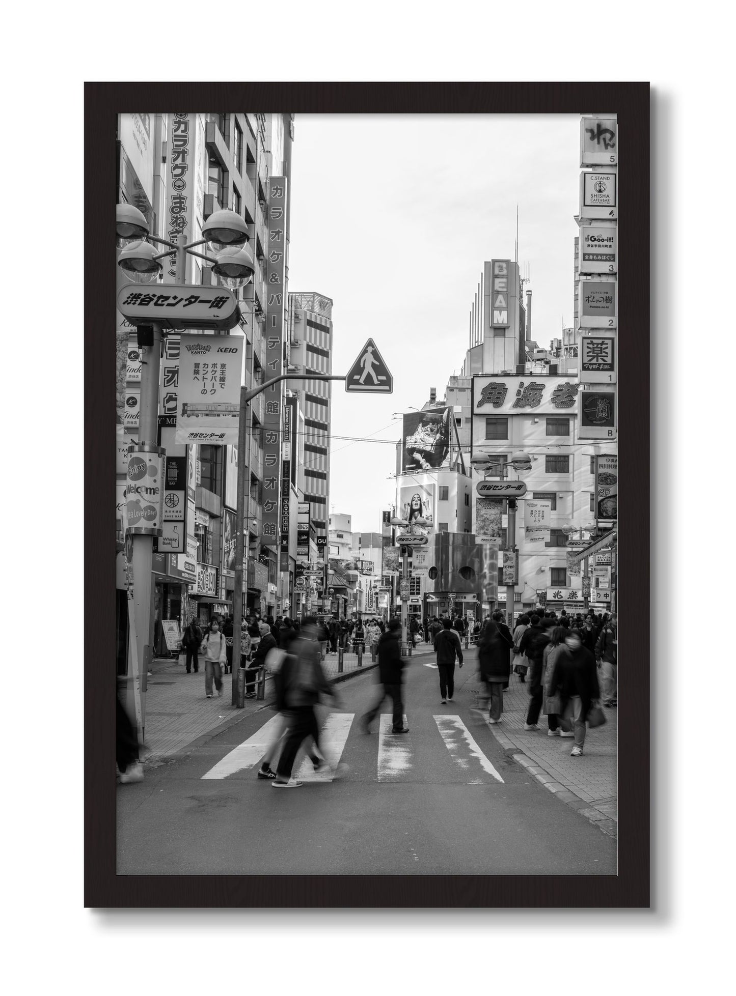 Framed photograph of Crossing Tokyo by Dylan Ozanich, Black Walnut frame, Full Bleed