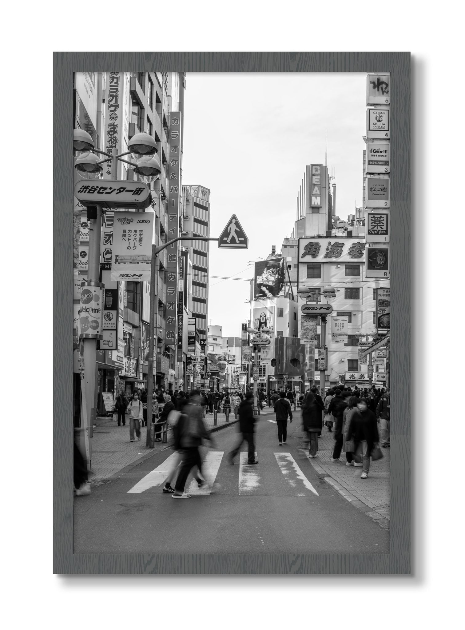 Framed photograph of Crossing Tokyo by Dylan Ozanich, Grey frame, Full Bleed