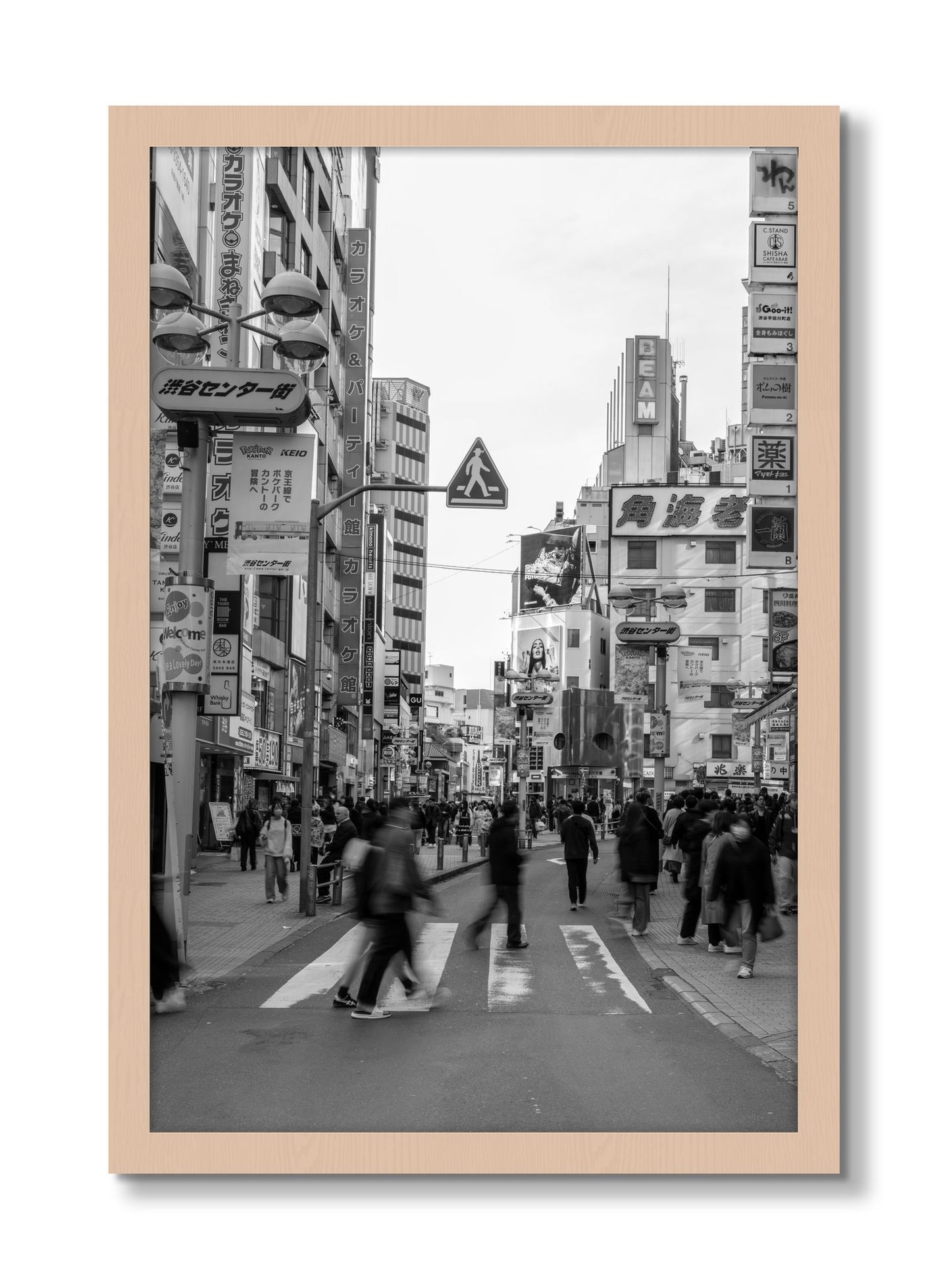 Framed photograph of Crossing Tokyo by Dylan Ozanich, Maple frame, Full Bleed