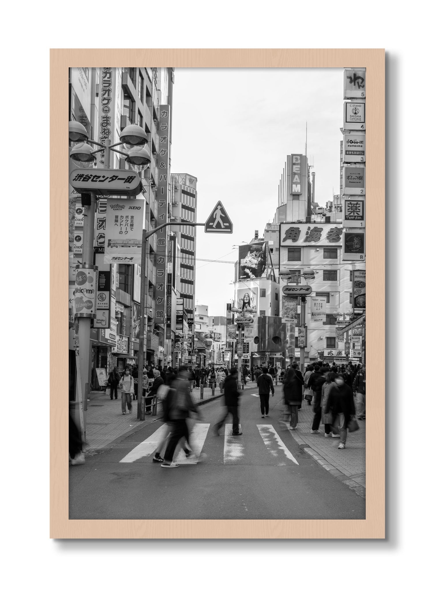 Framed photograph of Crossing Tokyo by Dylan Ozanich, Maple frame, Full Bleed