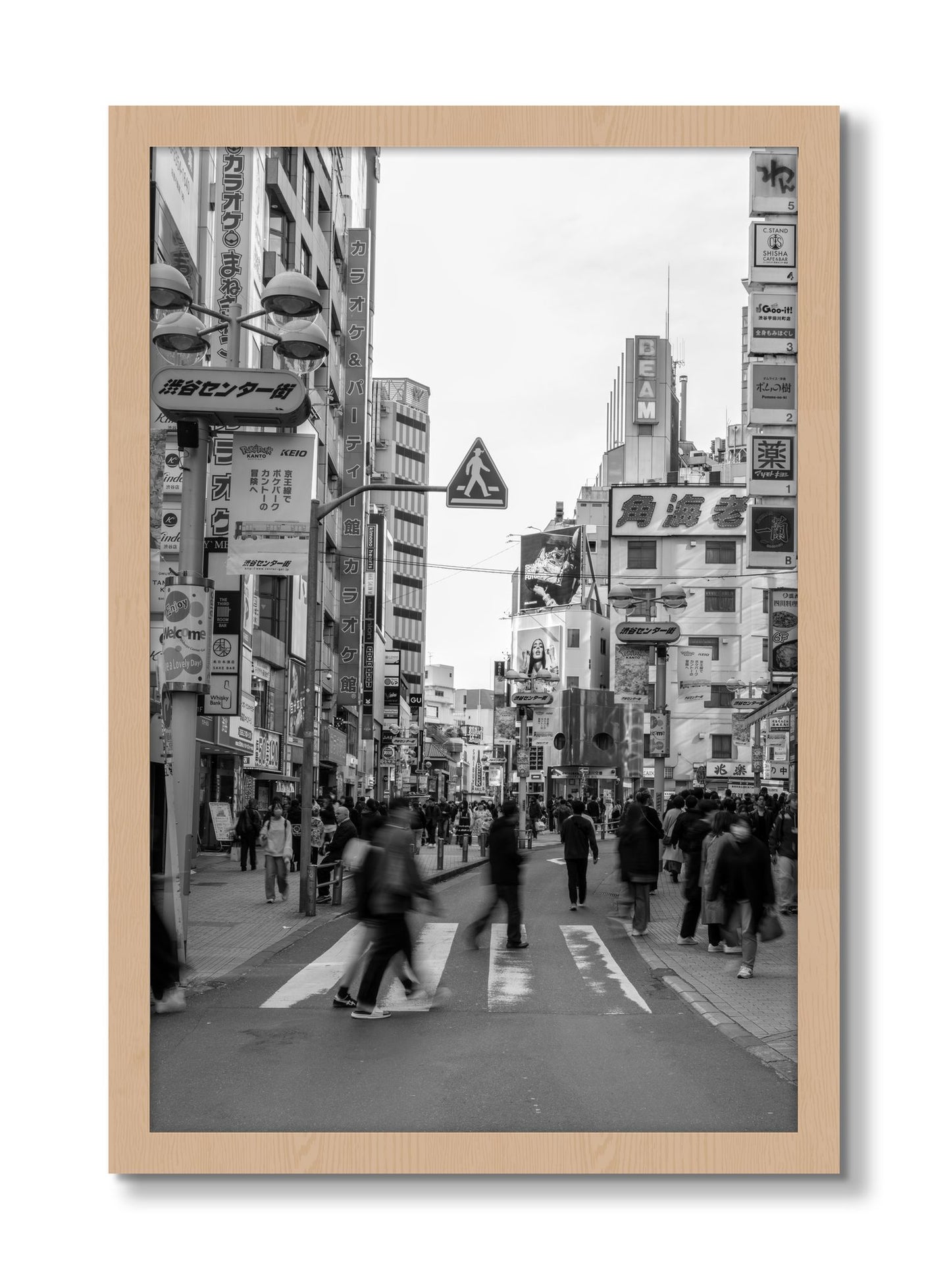 Framed photograph of Crossing Tokyo by Dylan Ozanich, Oak frame, Full Bleed