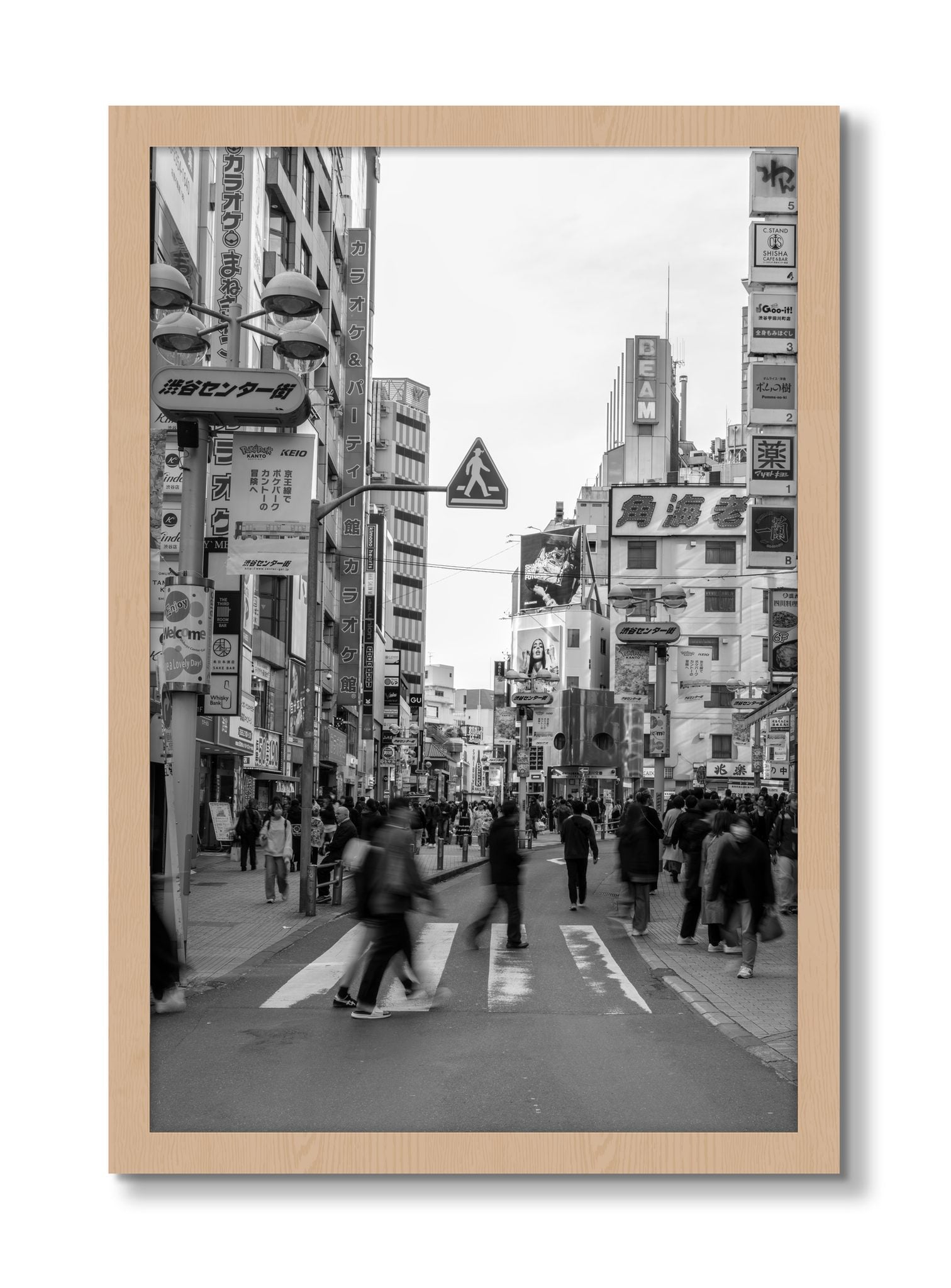 Framed photograph of Crossing Tokyo by Dylan Ozanich, Oak frame, Full Bleed