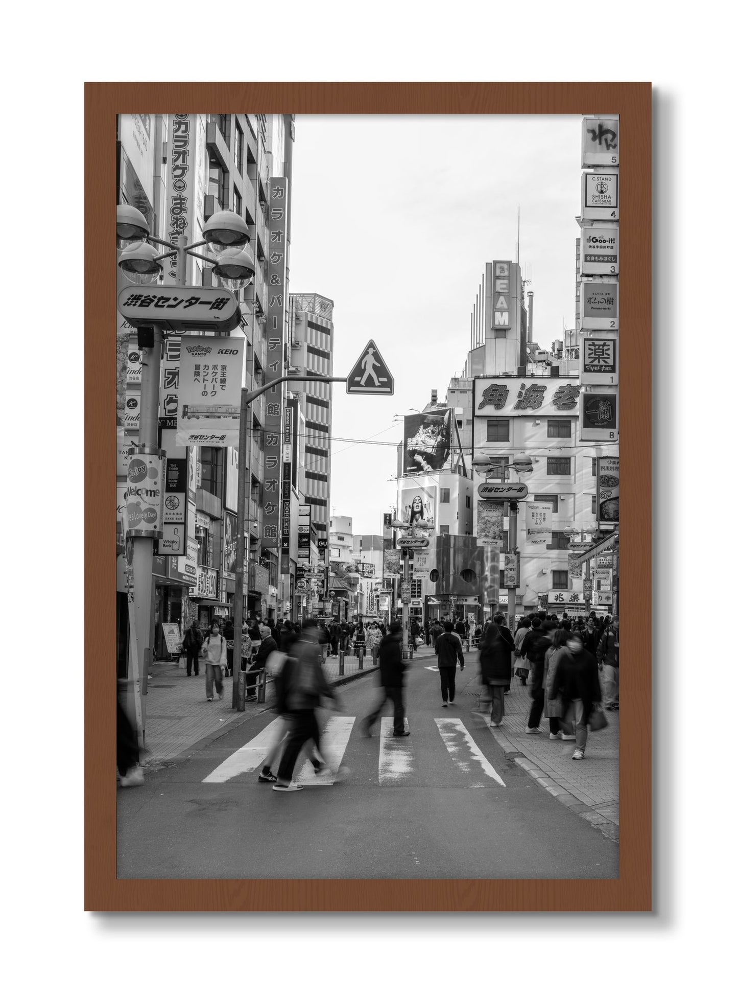 Framed photograph of Crossing Tokyo by Dylan Ozanich, Walnut frame, Full Bleed