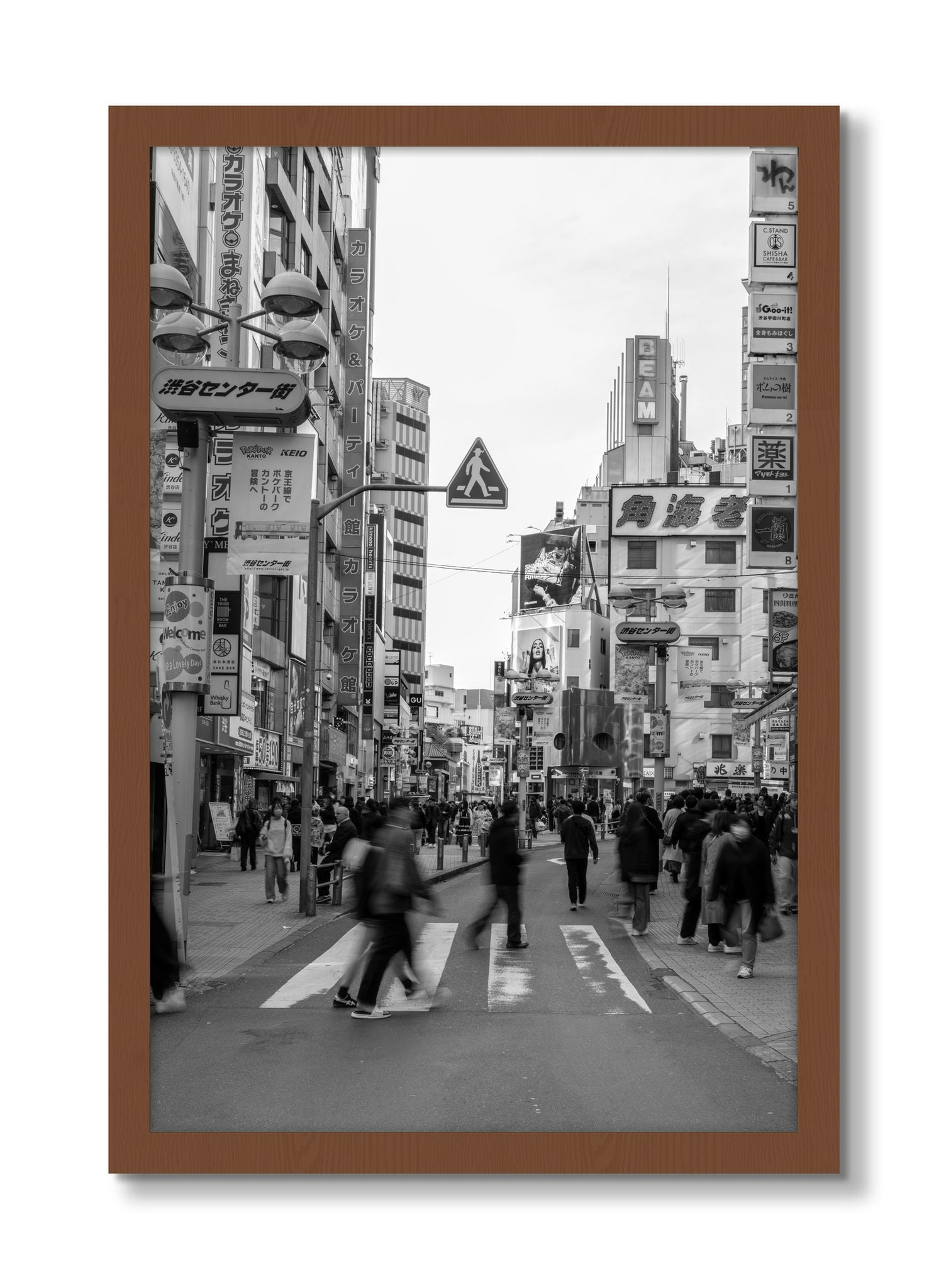 Framed photograph of Crossing Tokyo by Dylan Ozanich, Walnut frame, Full Bleed