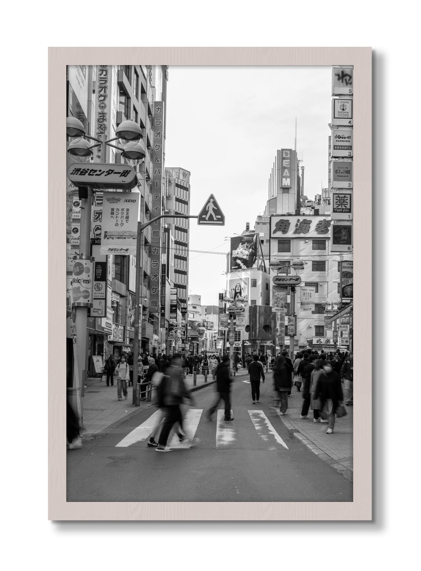 Framed photograph of Crossing Tokyo by Dylan Ozanich, White Maple frame, Full Bleed