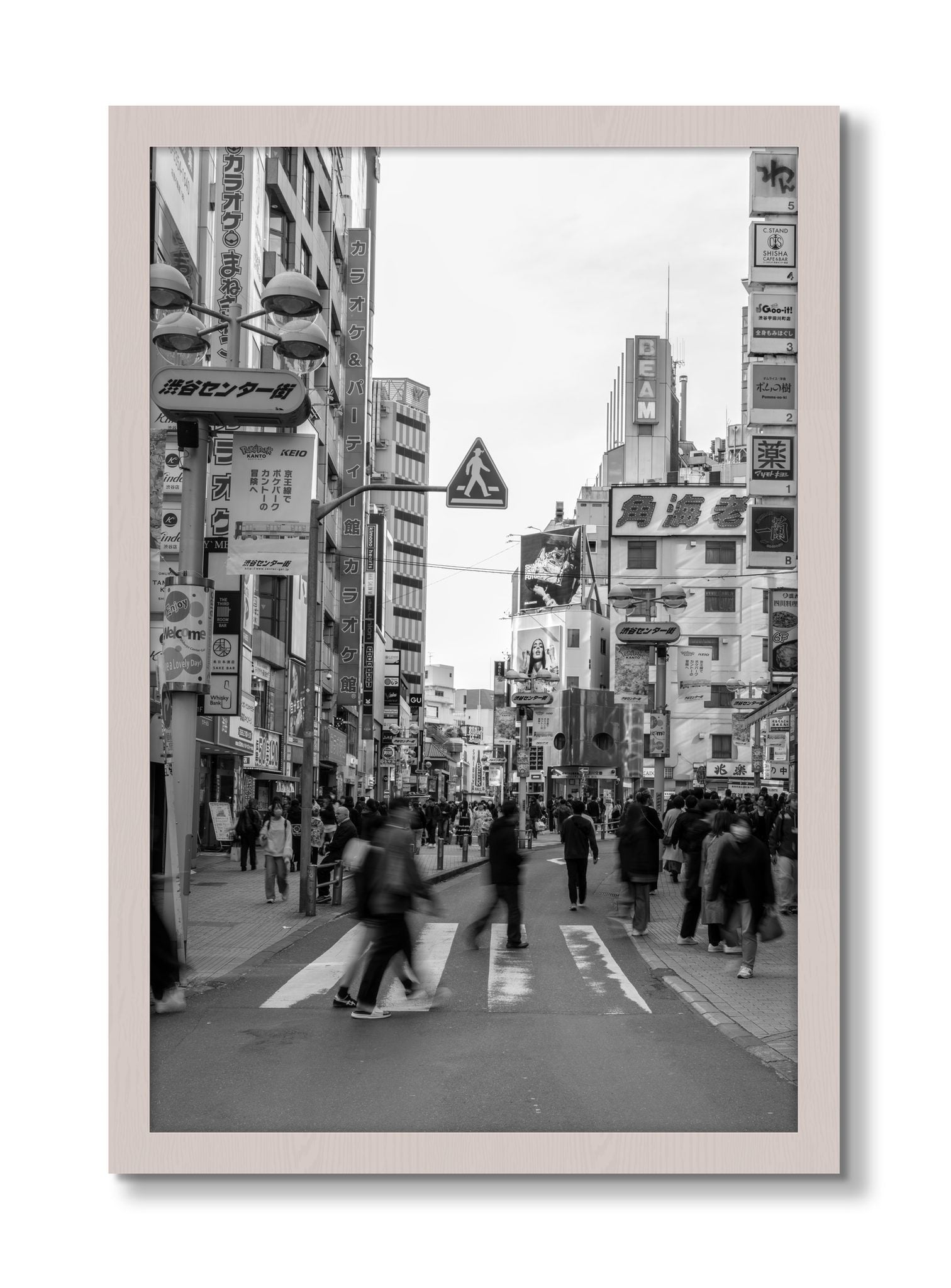 Framed photograph of Crossing Tokyo by Dylan Ozanich, White Maple frame, Full Bleed