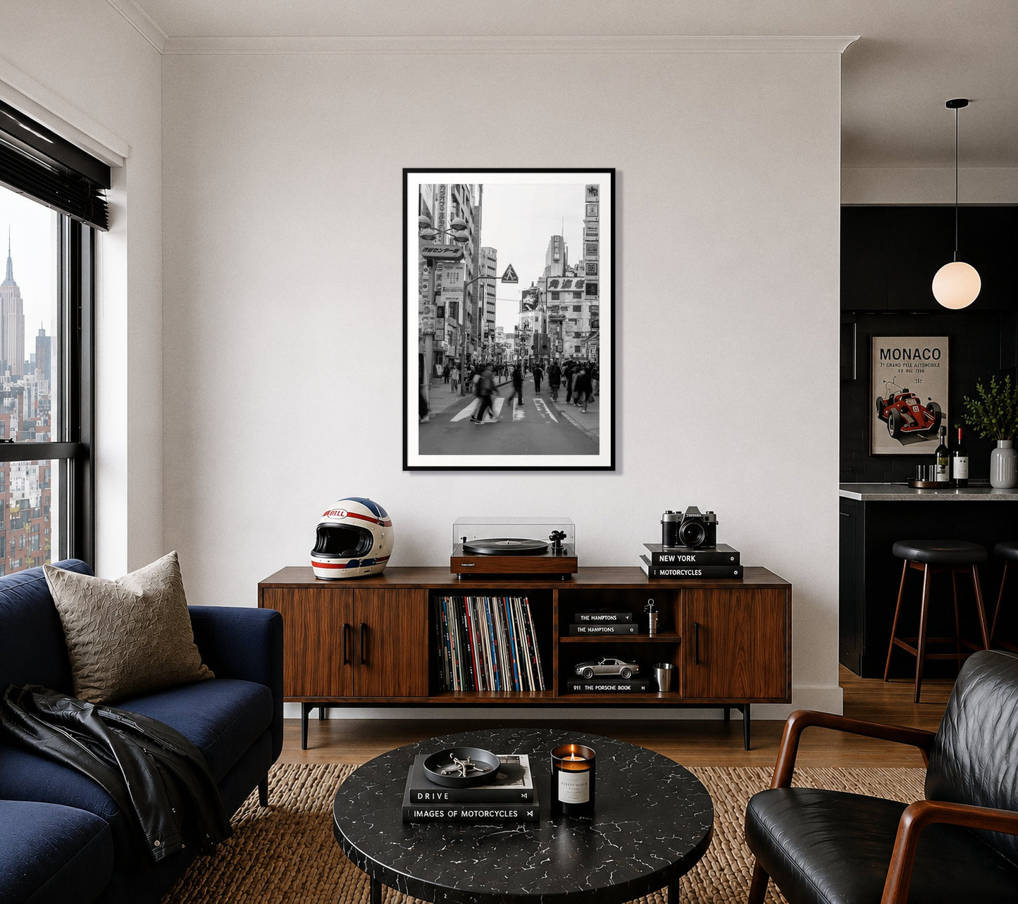 Framed photograph of Crossing Tokyo by Dylan Ozanich displayed on a wall