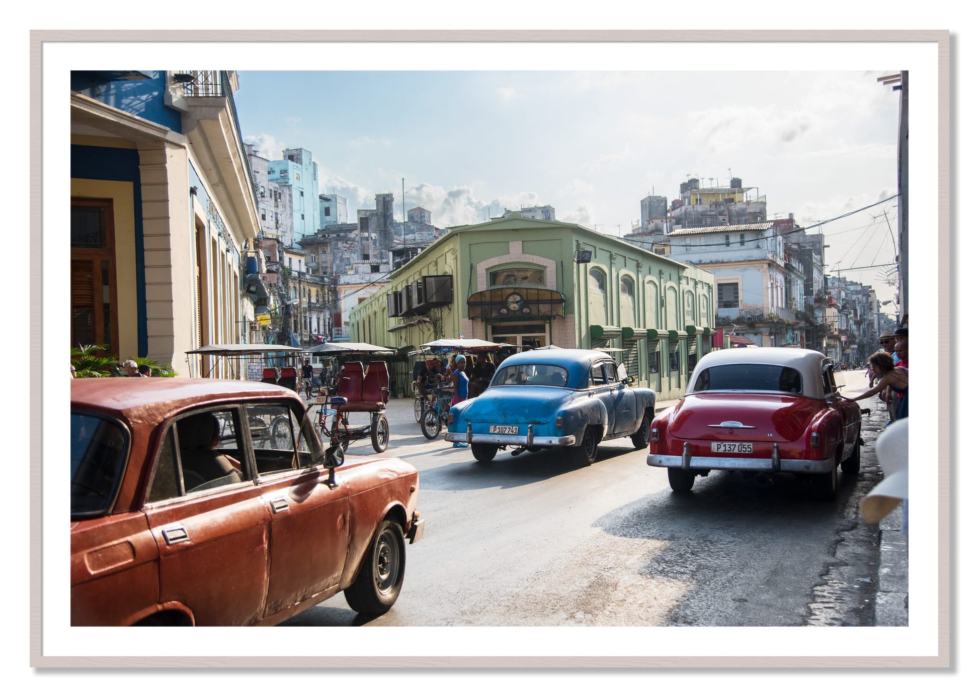 Framed photograph of Cuba by Dylan Ozanich, White Maple frame, Borders